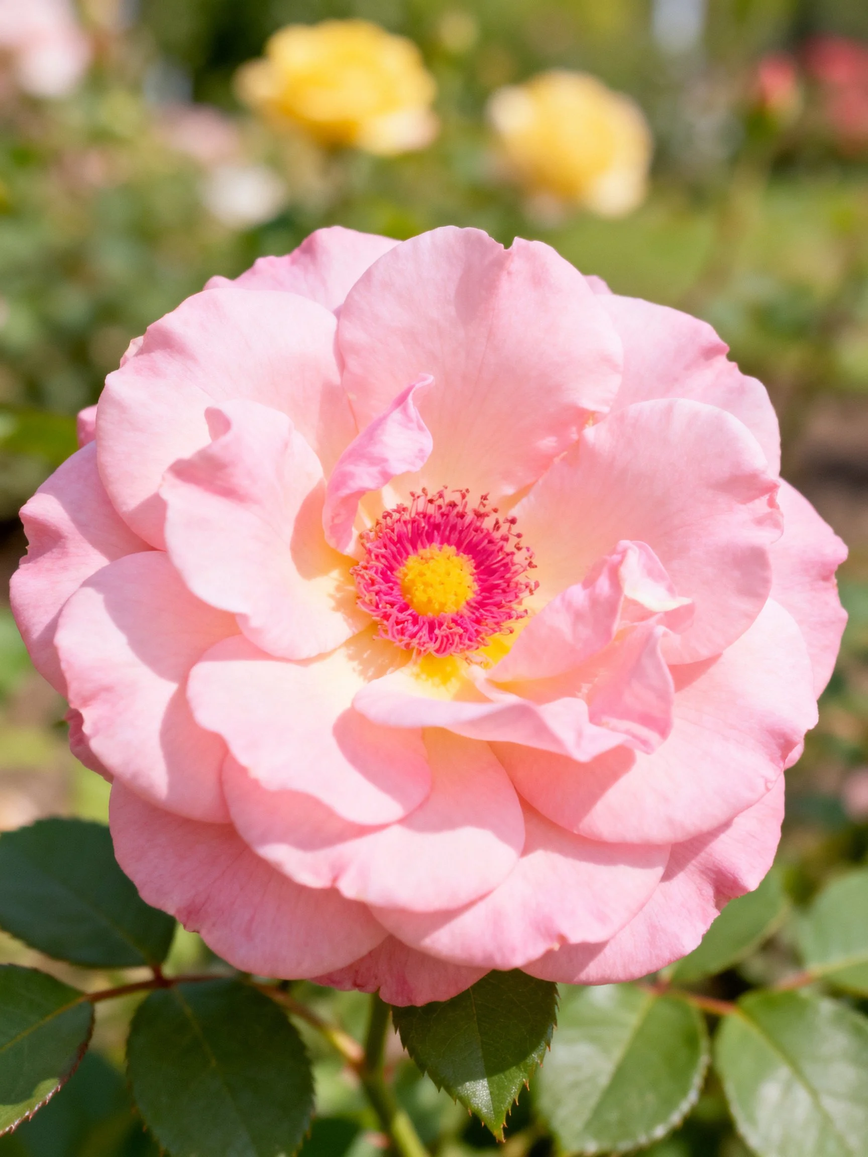 Soft pink rose with layered petals and vibrant center