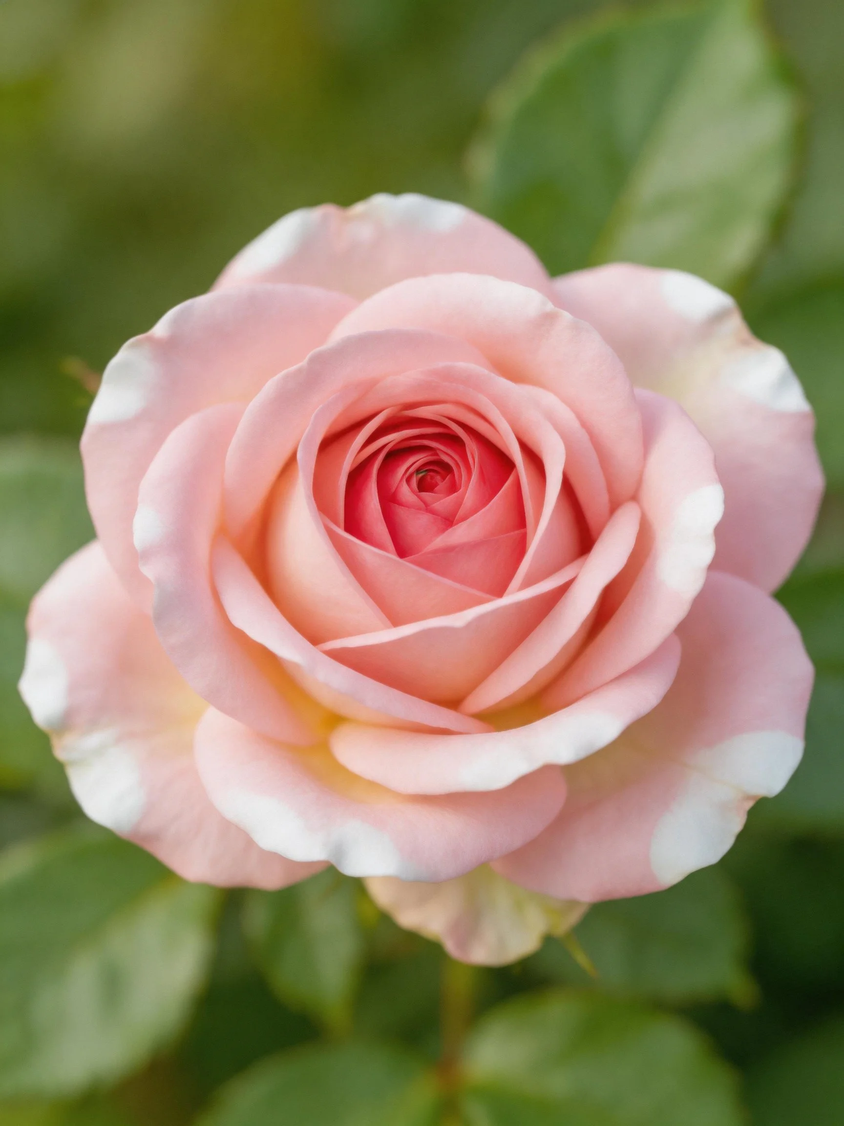 Soft pink rose with white-edged petals and green foliage