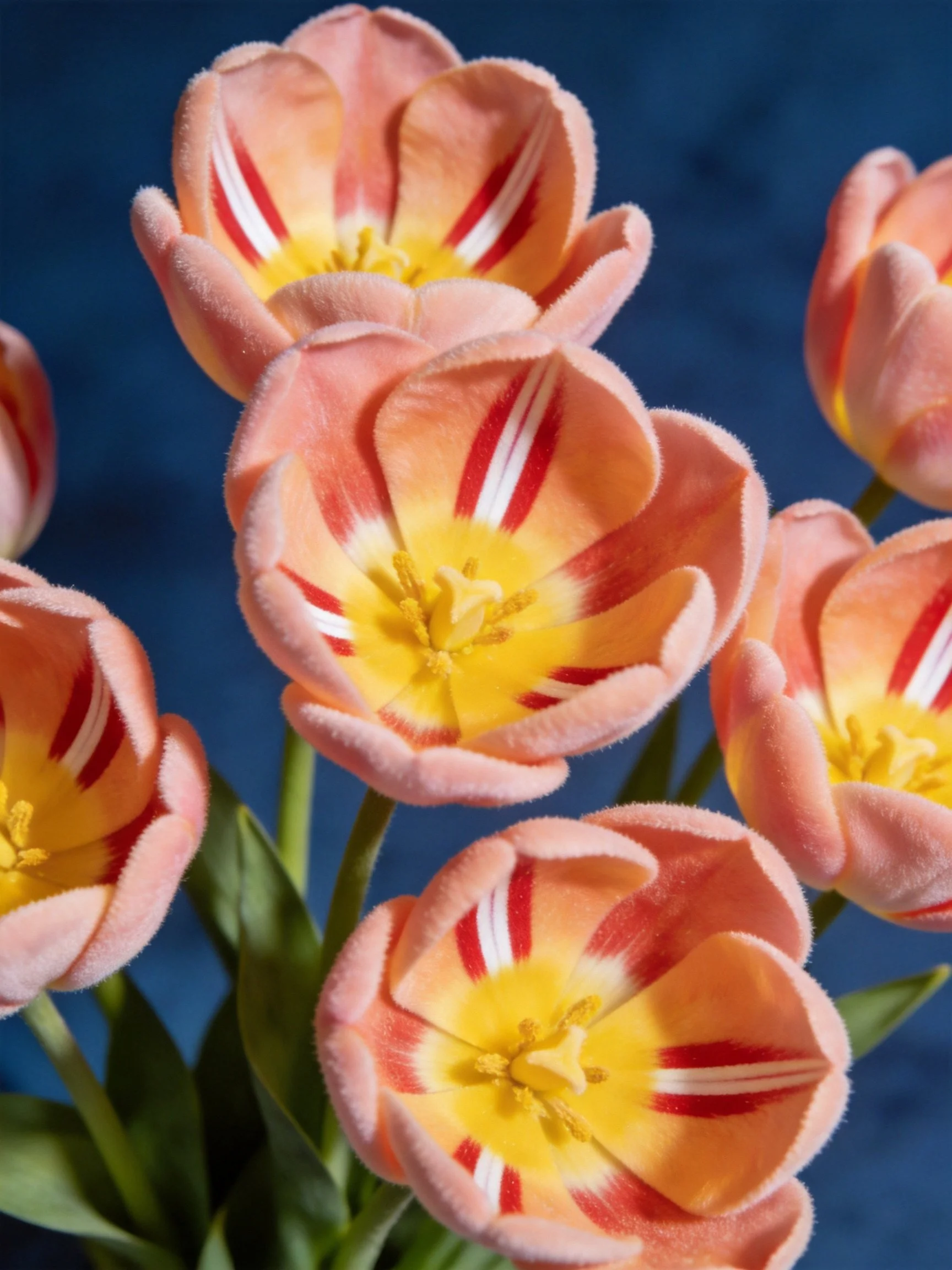 Soft pink tulips with red and white striped centers