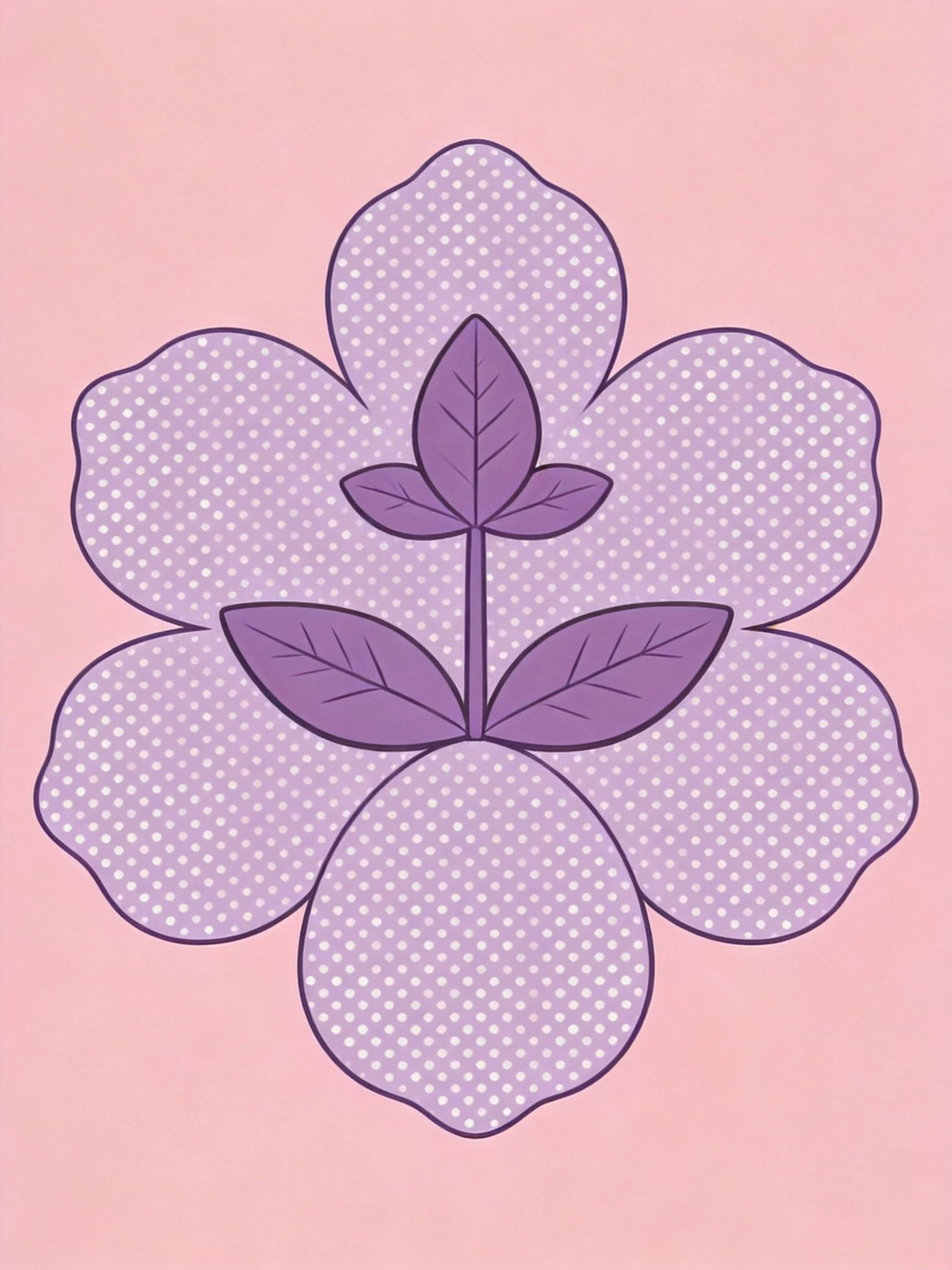 Stylized Flower with Five Dotted Purple Petals and Central Leaves