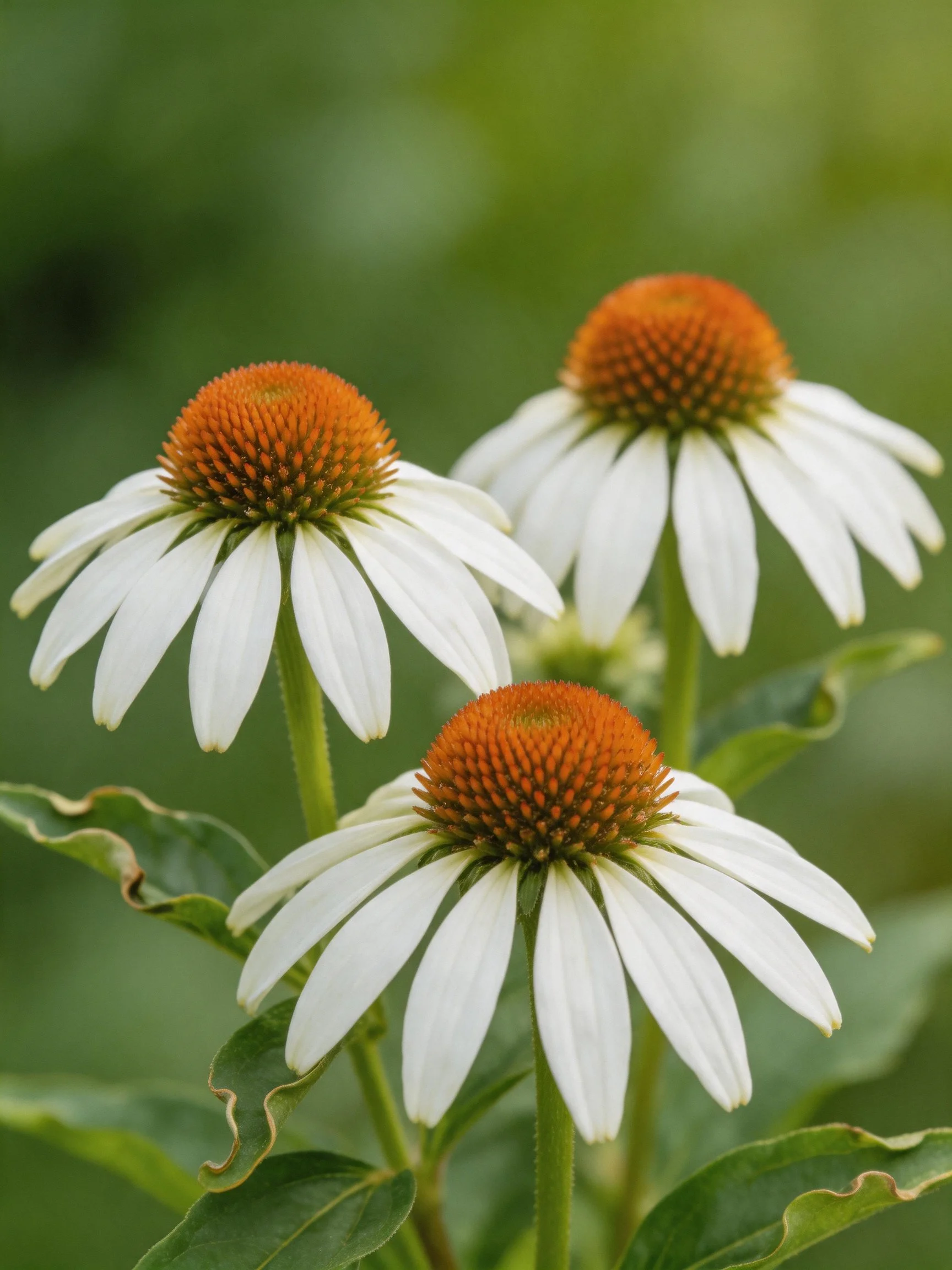 Three White Coneflowers with Orange-Brown Centers
