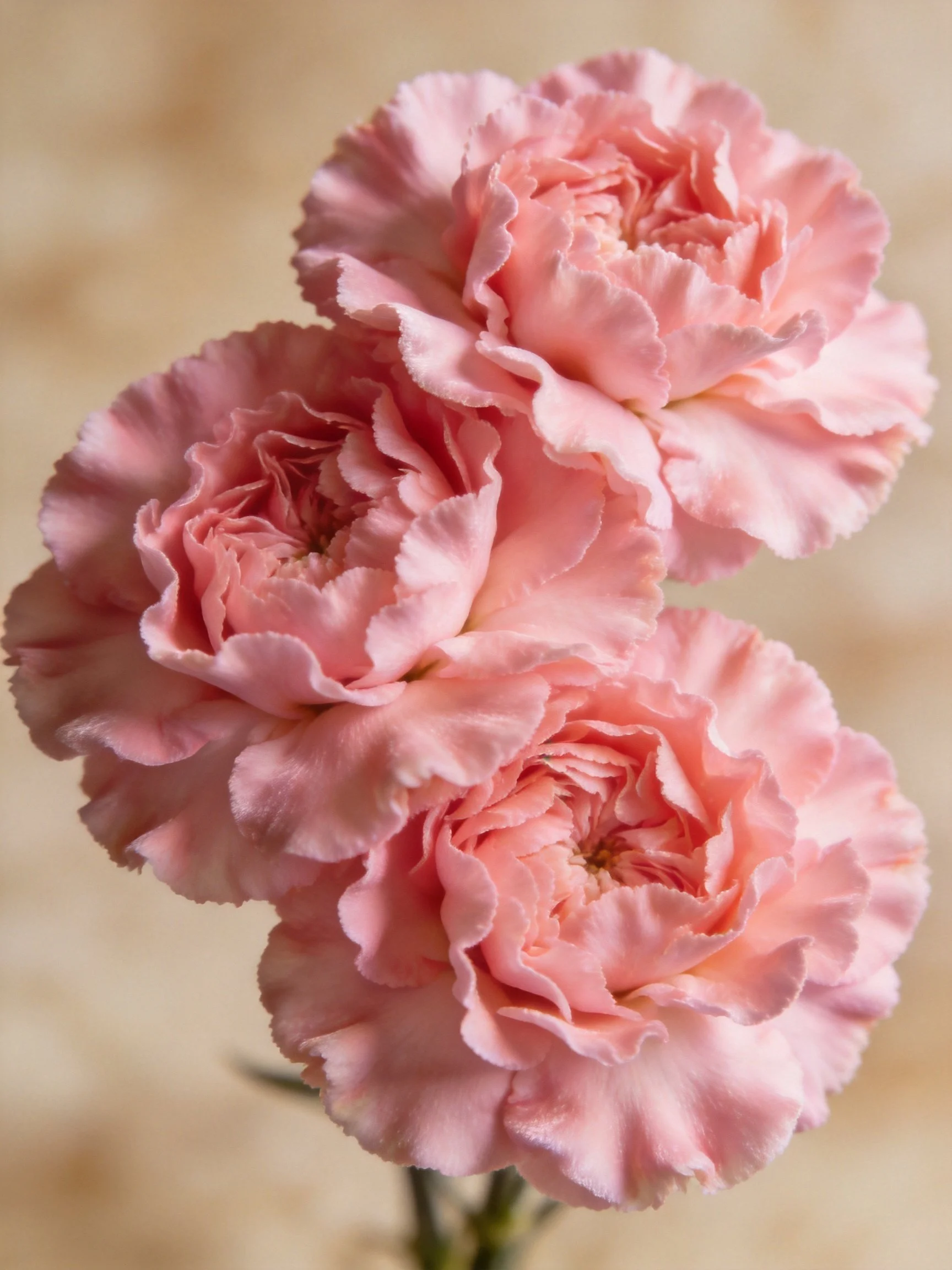 Three soft pink carnations with ruffled petals