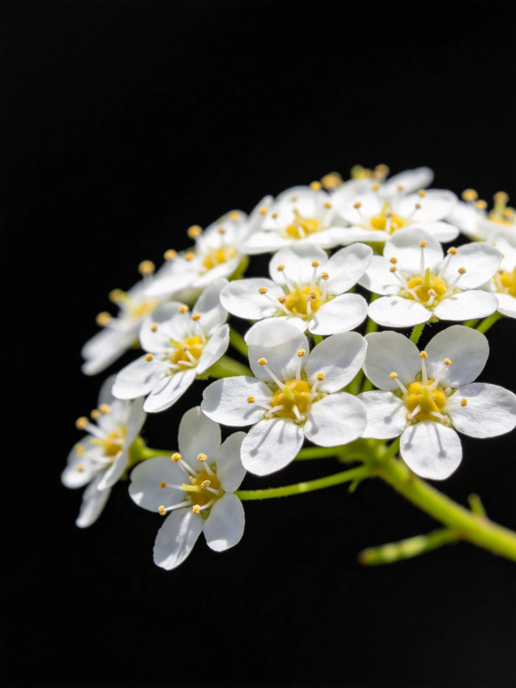 Tiny white clustered flowers with yellow centers