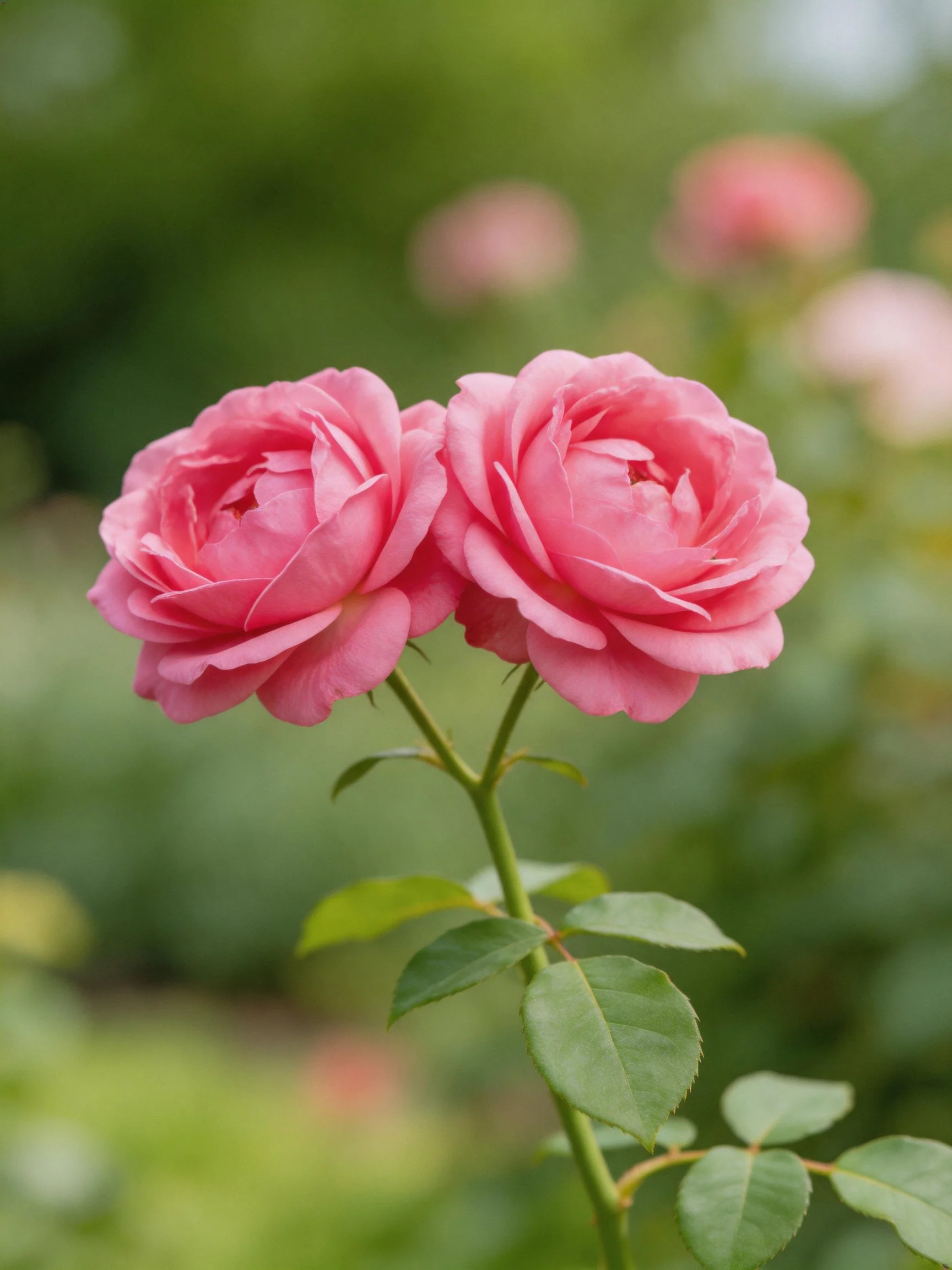 Two vibrant pink roses bloom amid lush green foliage