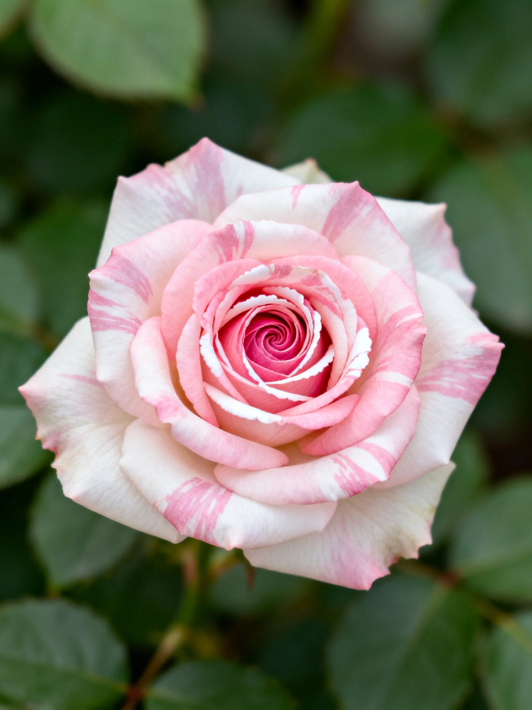 Variegated Pink and White Rose with Layered Petals