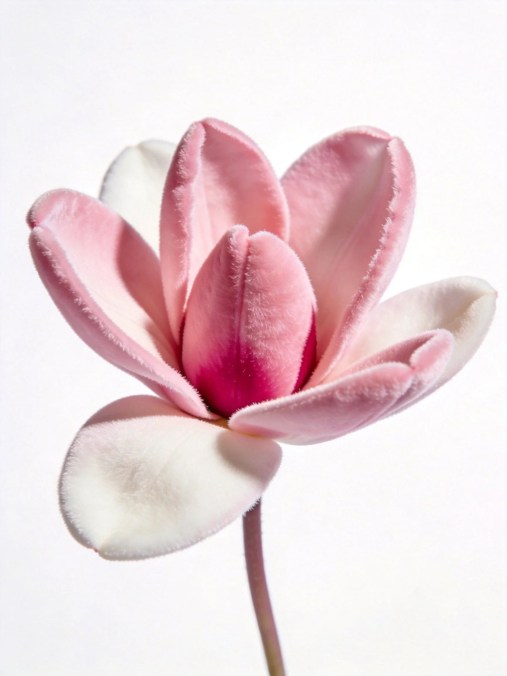 Velvet - textured pink and white flower with layered petals