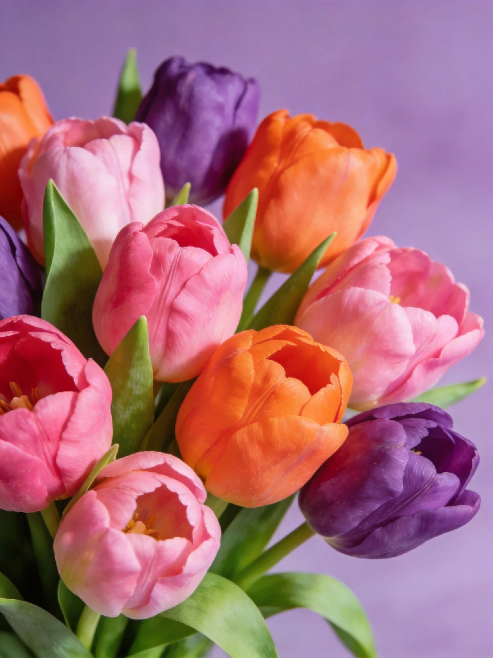 Vibrant Multicolored Tulip Bouquet with Orange, Pink, Purple