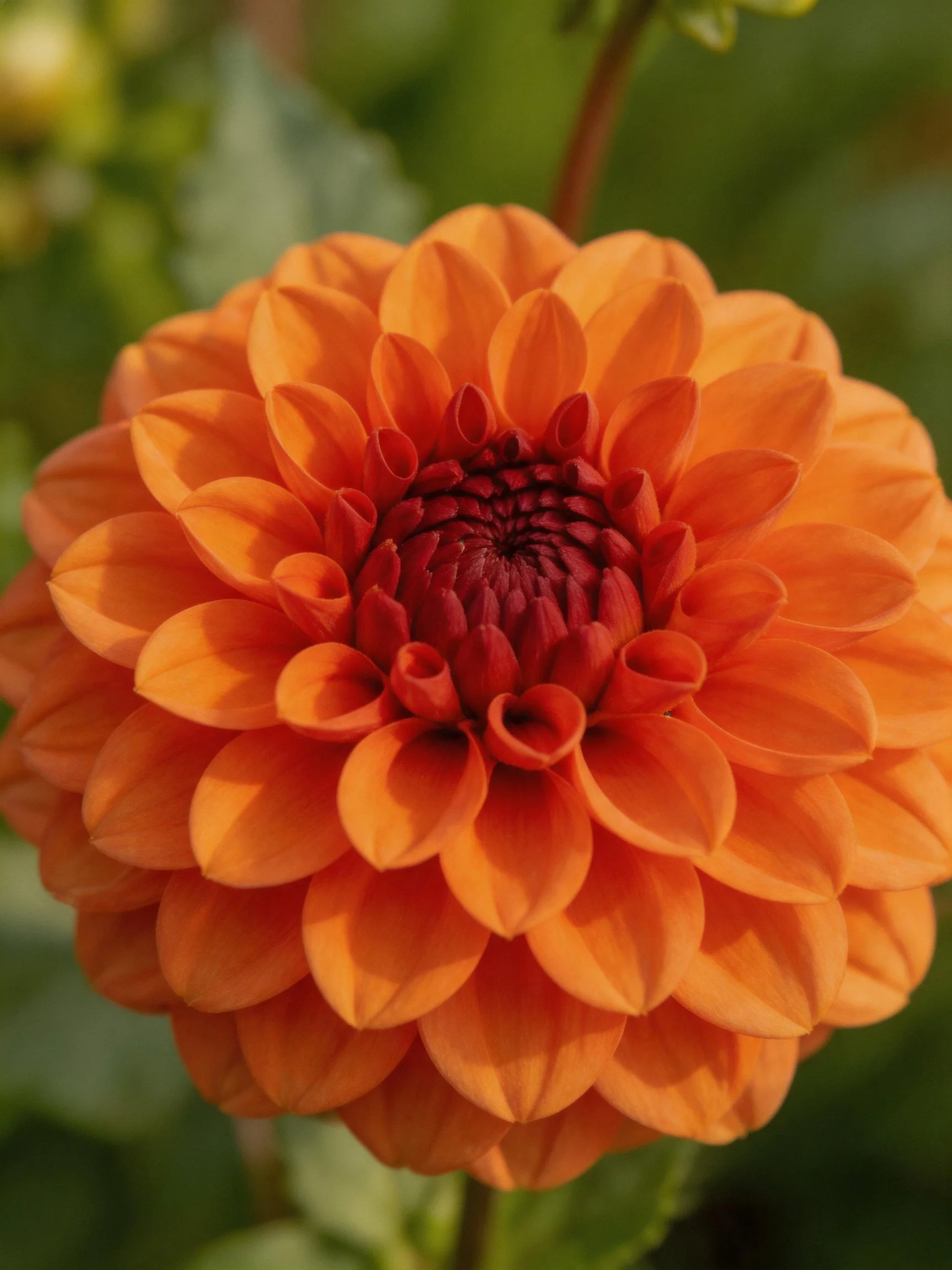 Vibrant Orange Dahlia with Dark Red Center