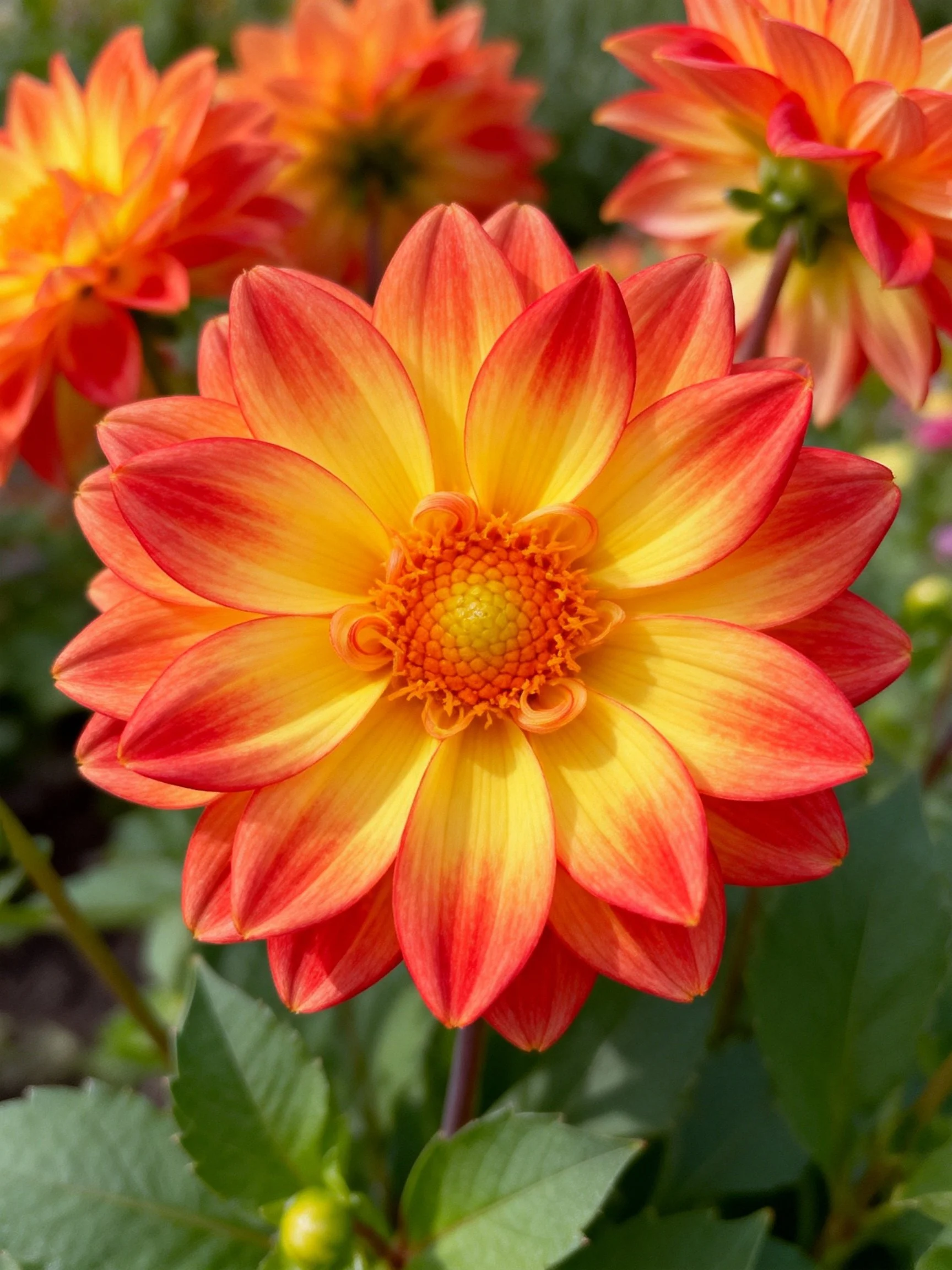 Vibrant Orange-Yellow Dahlia Blooms with Layered Petals