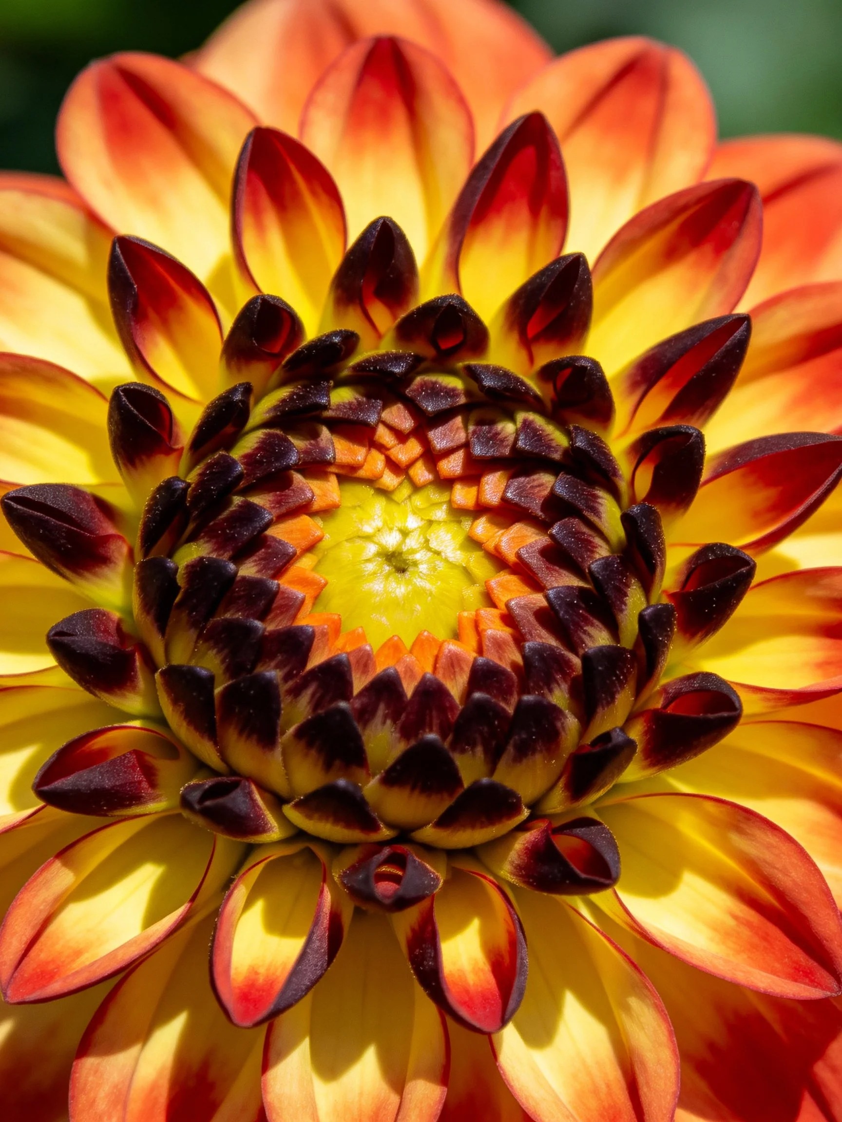Vibrant Orange-Yellow Dahlia with Dark Brown Center