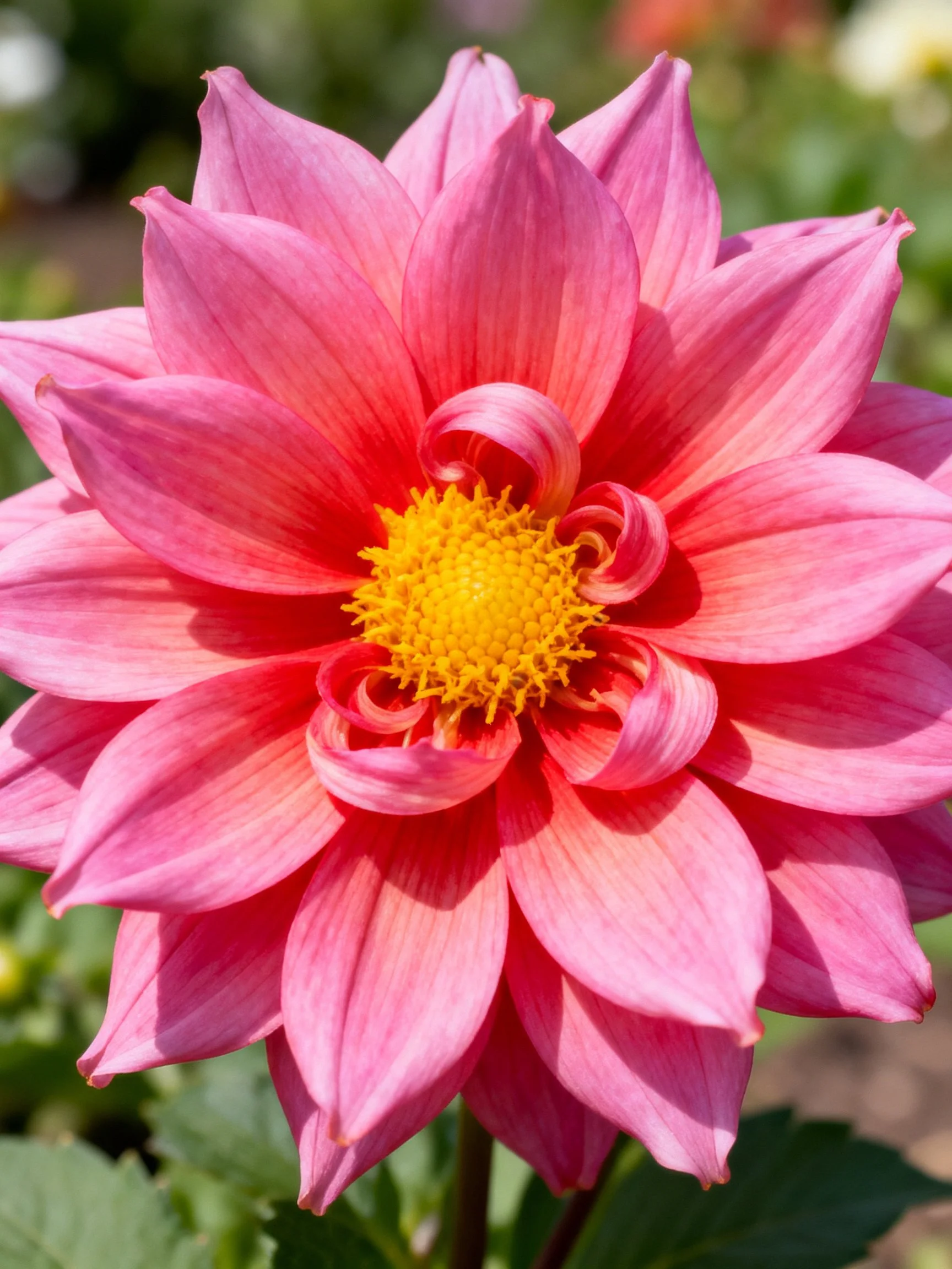 Vibrant Pink Dahlia with Yellow Center