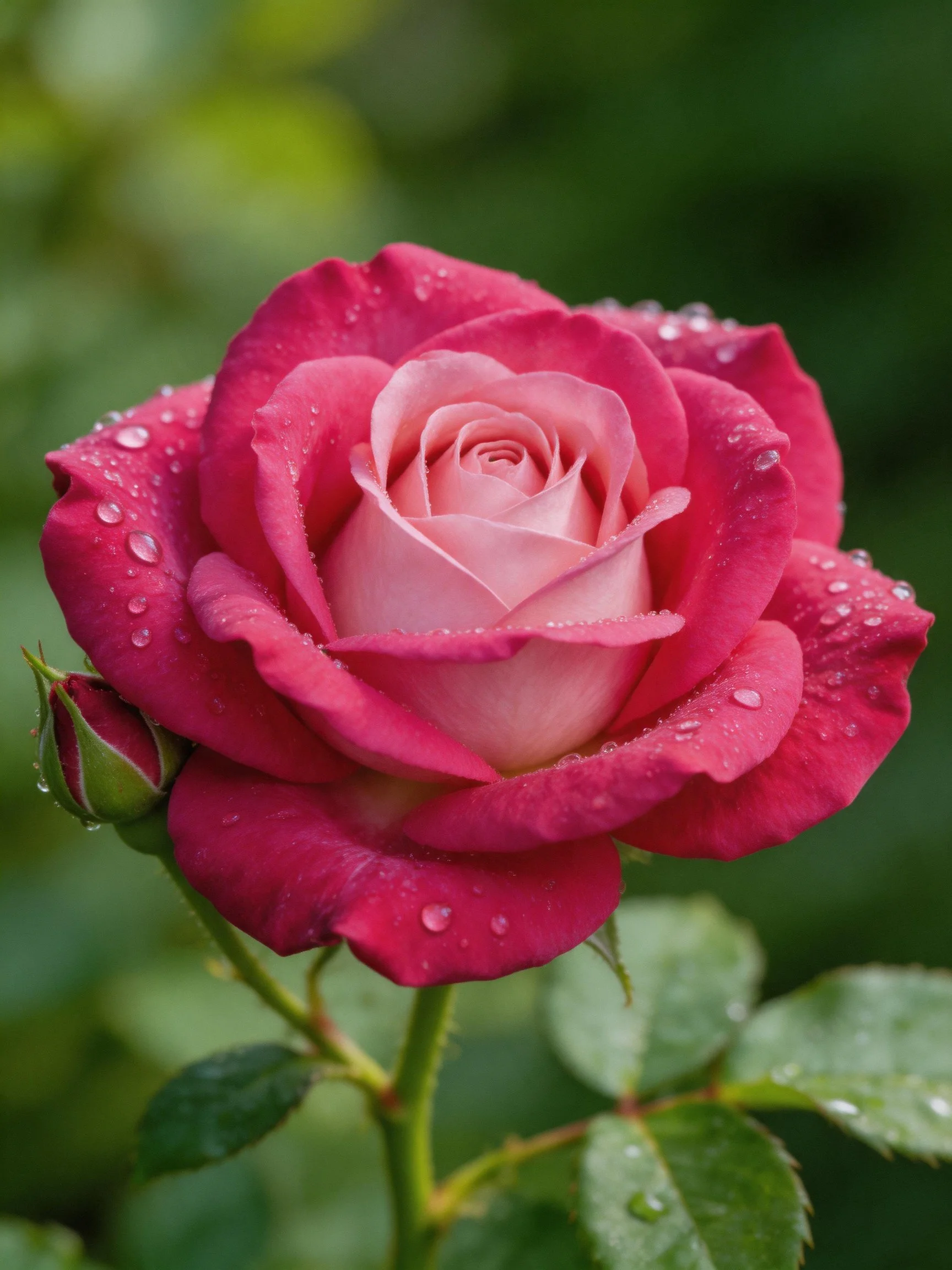 Vibrant Pink Rose with Dew Droplets