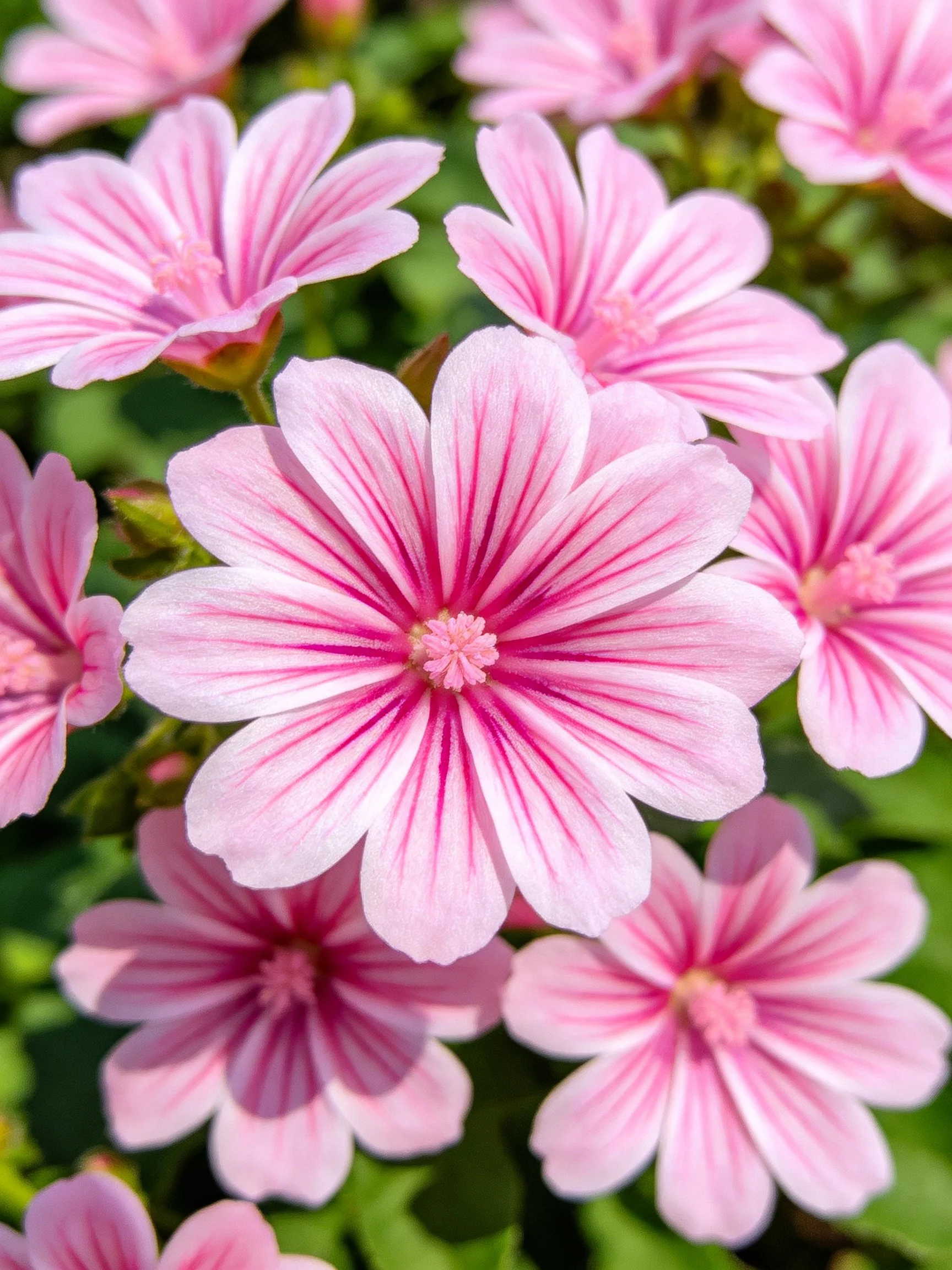 Vibrant Pink Striped Flowers in a Lush Garden