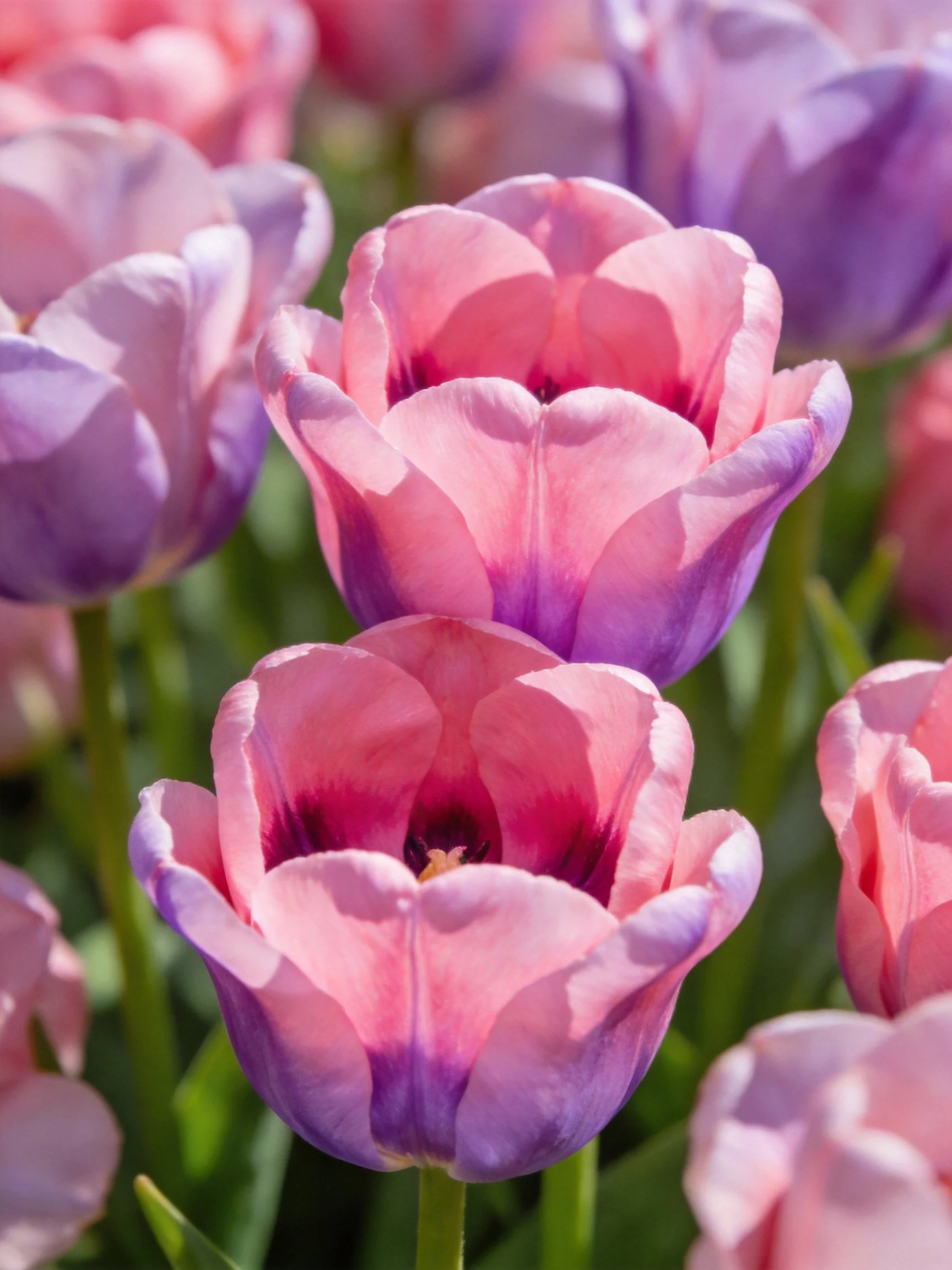 Vibrant Pink and Purple Tulip Blooms in Sunlight