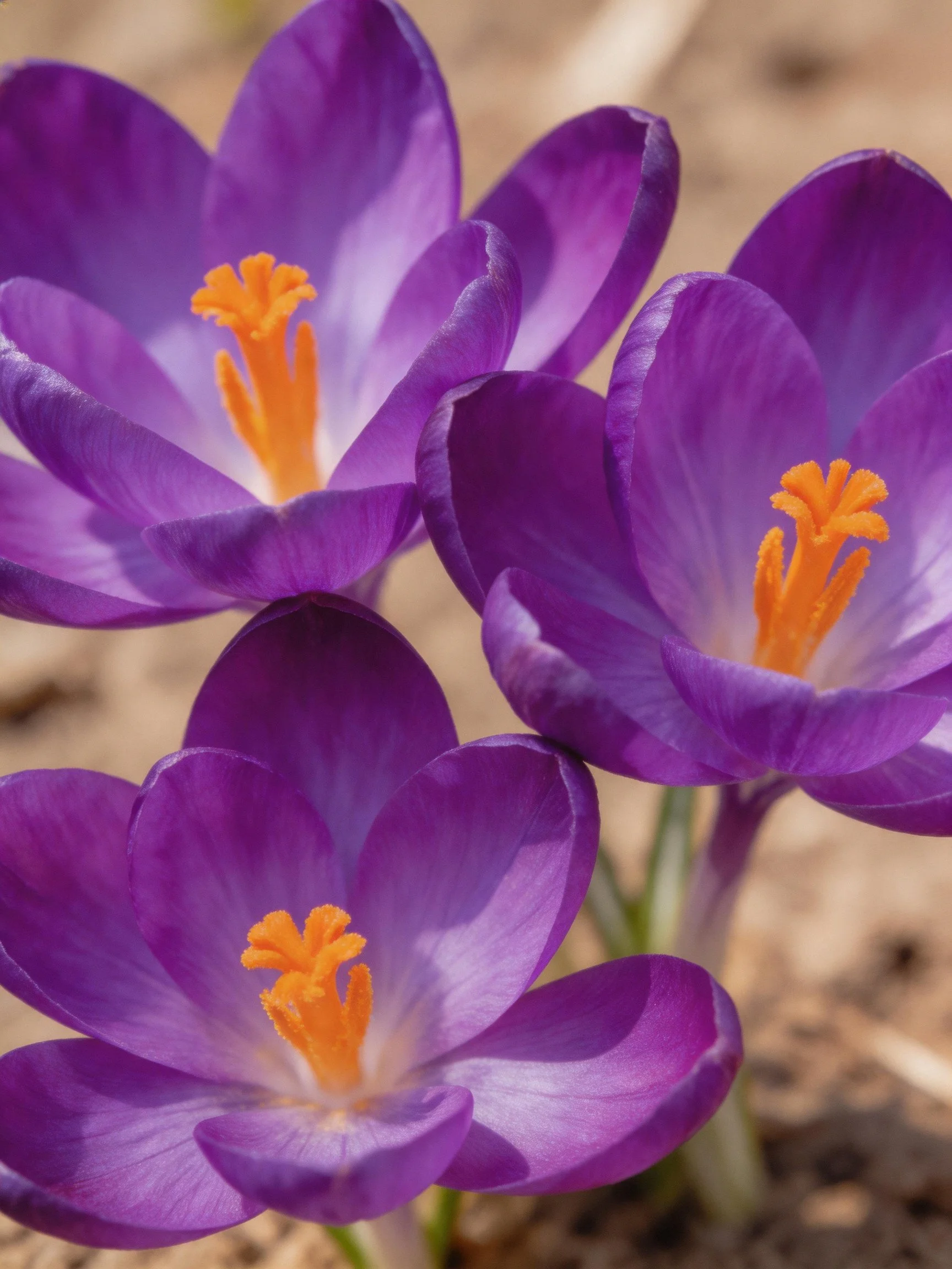 Vibrant Purple Crocus Flowers with Bright Orange Stamens