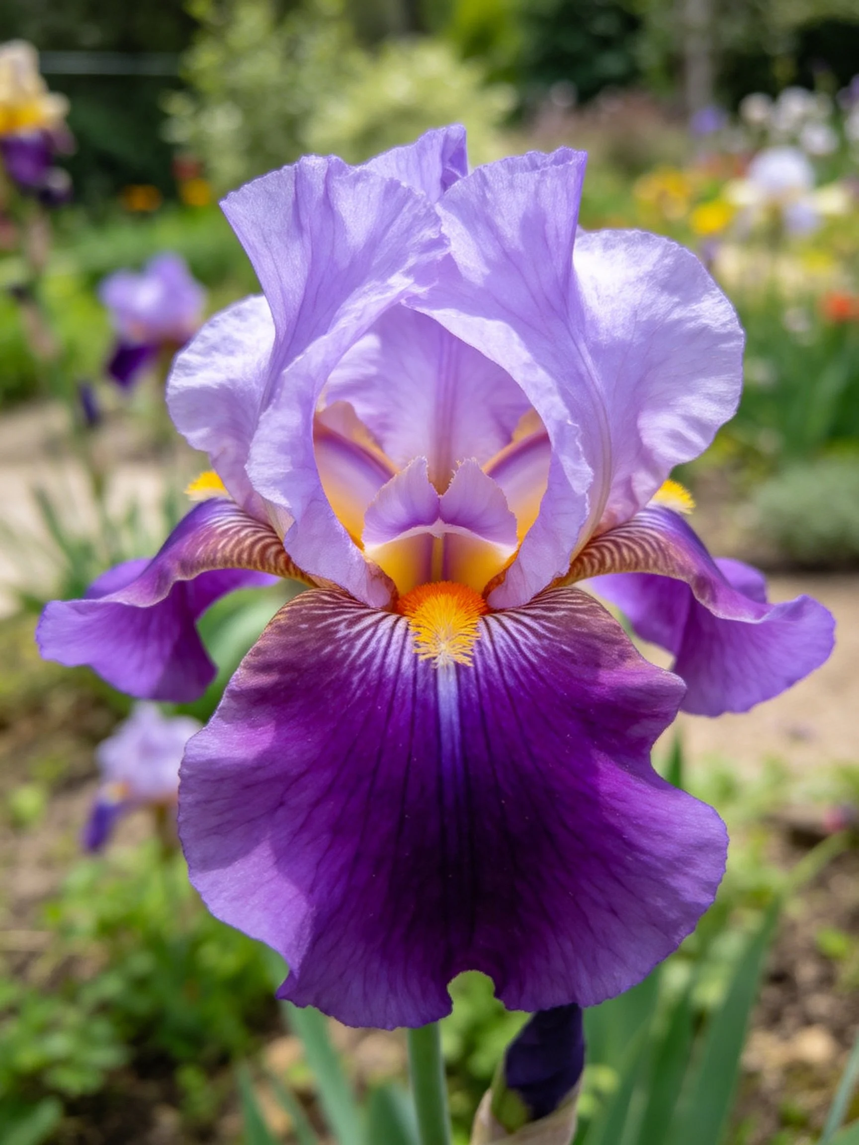 Vibrant Purple Iris with Yellow Center in Garden