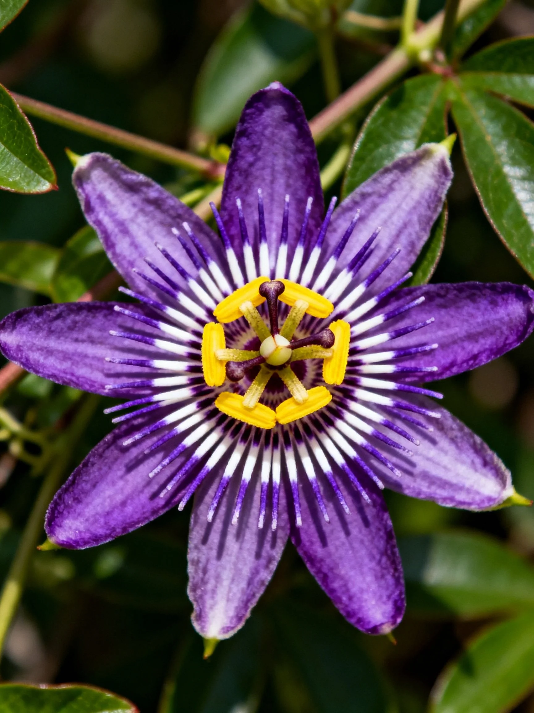 Vibrant Purple Passionflower with Striking Yellow Center