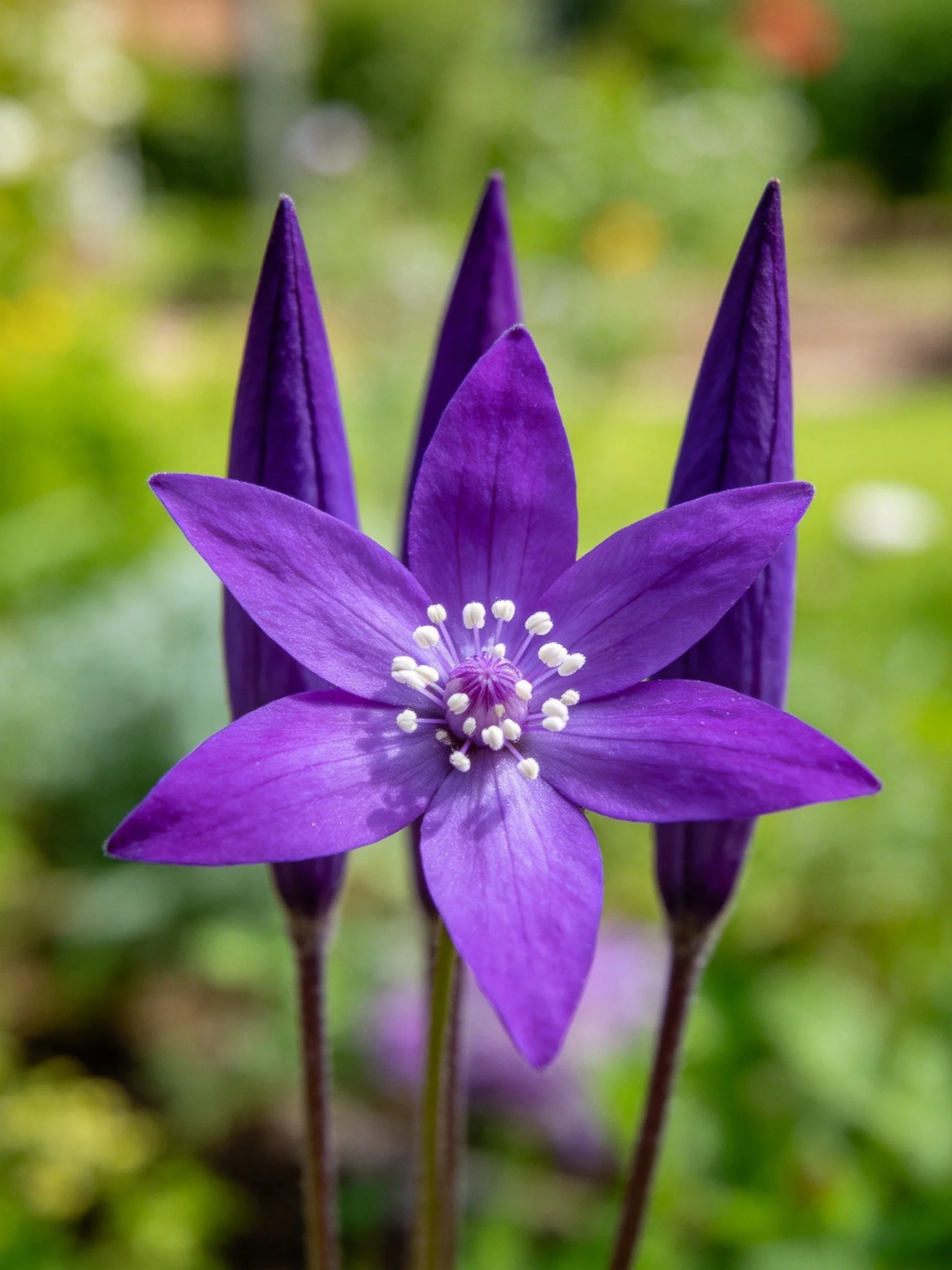 Vibrant Purple Star-Shaped Flower with Closed Buds