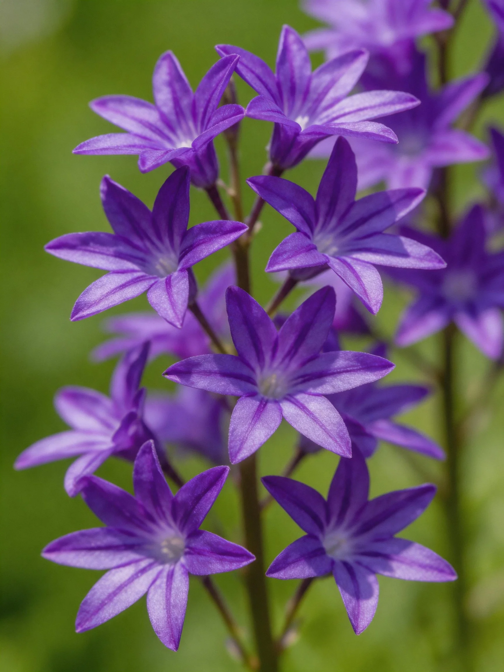 Vibrant Purple Star-Shaped Flowers Clustering on Dark Stems