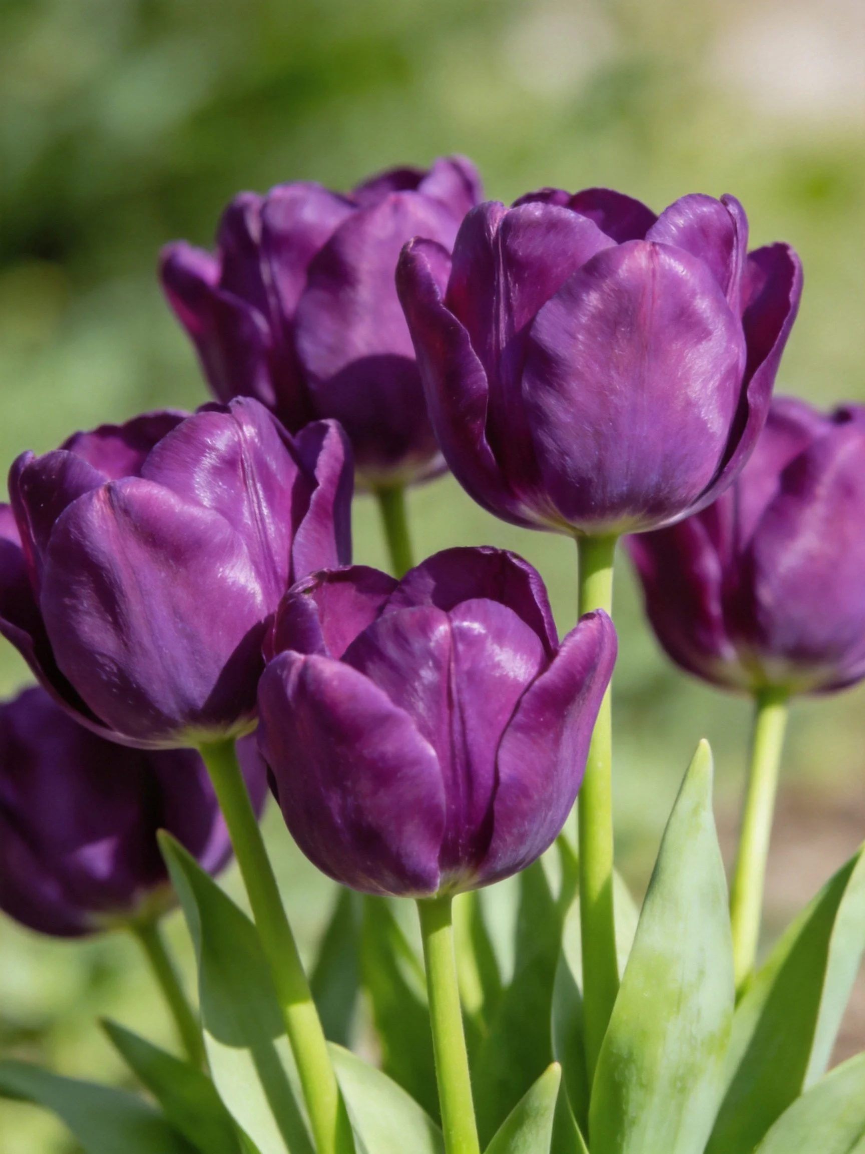Vibrant Purple Tulips Clustered Under Bright Light