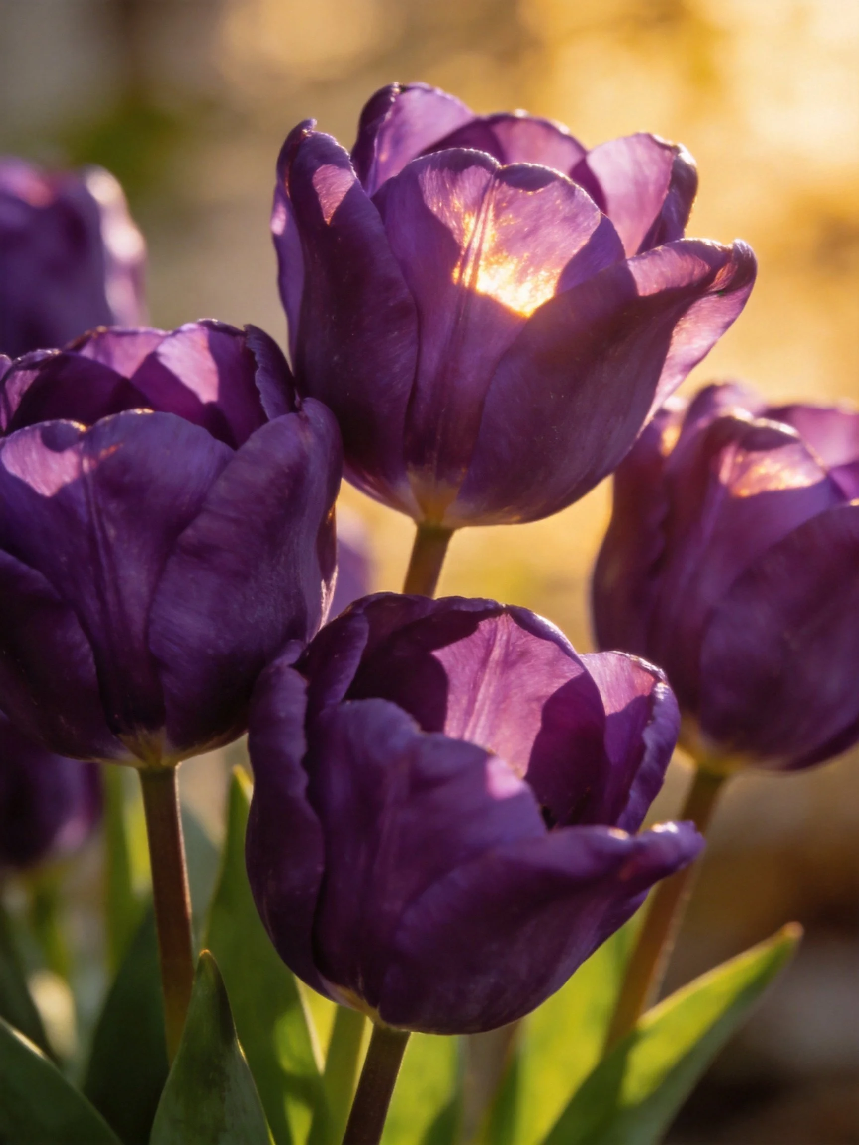 Vibrant Purple Tulips Illuminated by Warm Sunlight