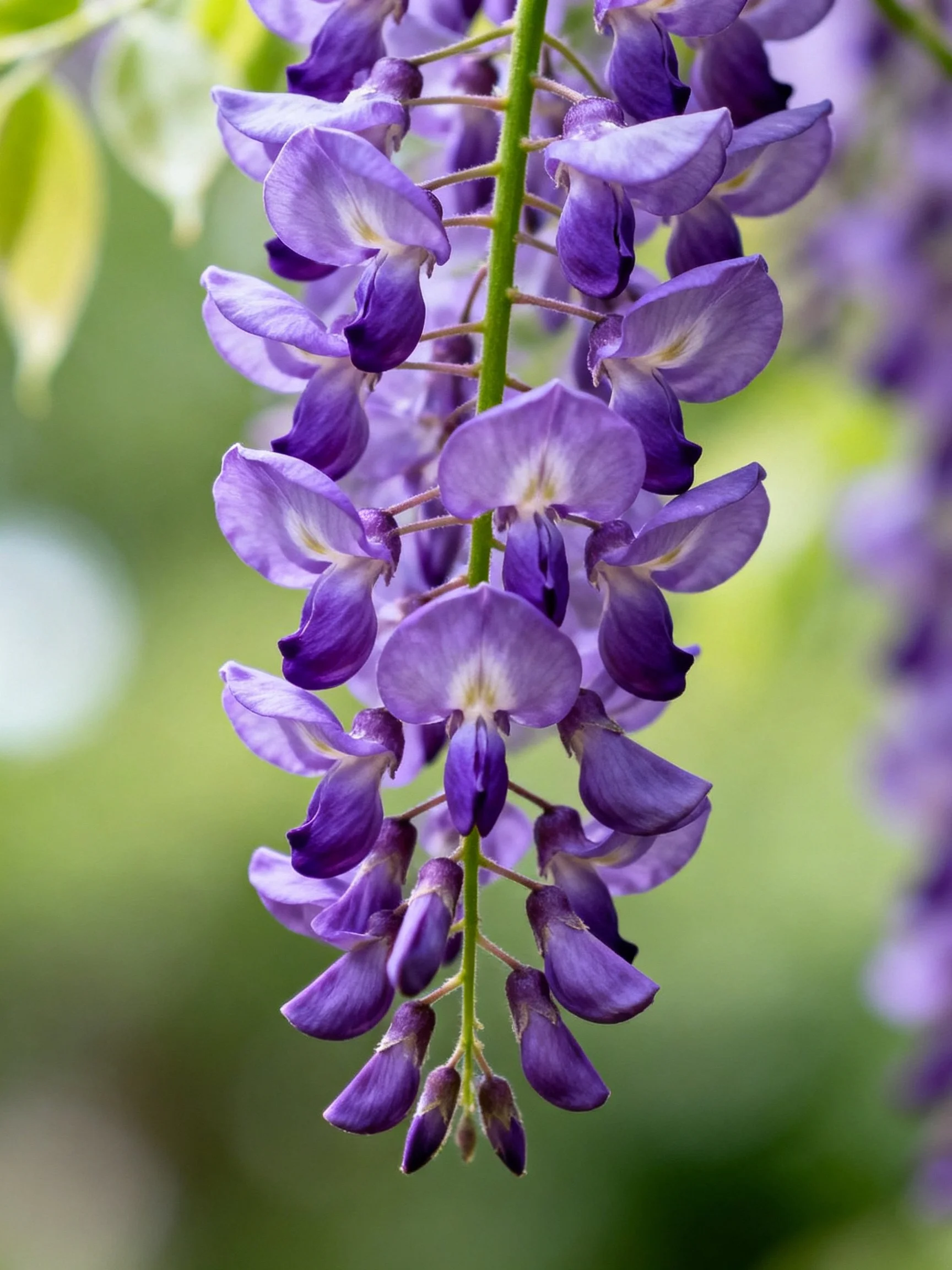 Vibrant Purple Wisteria Flowers in Vertical Cluster