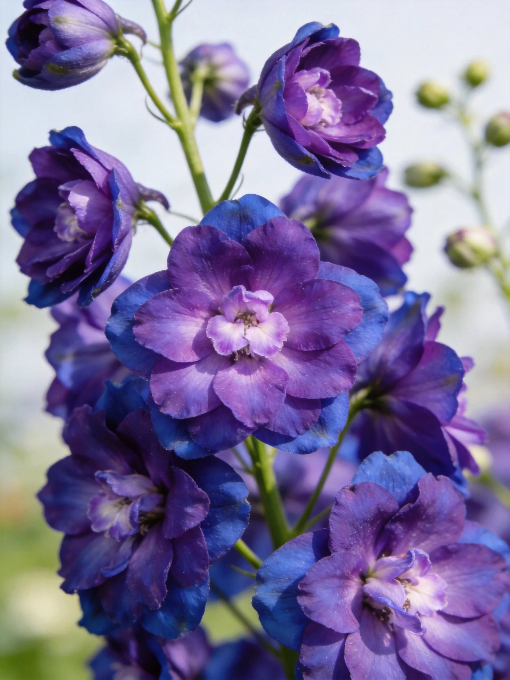 Vibrant Purple and Blue Delphinium Flowers in Full Bloom