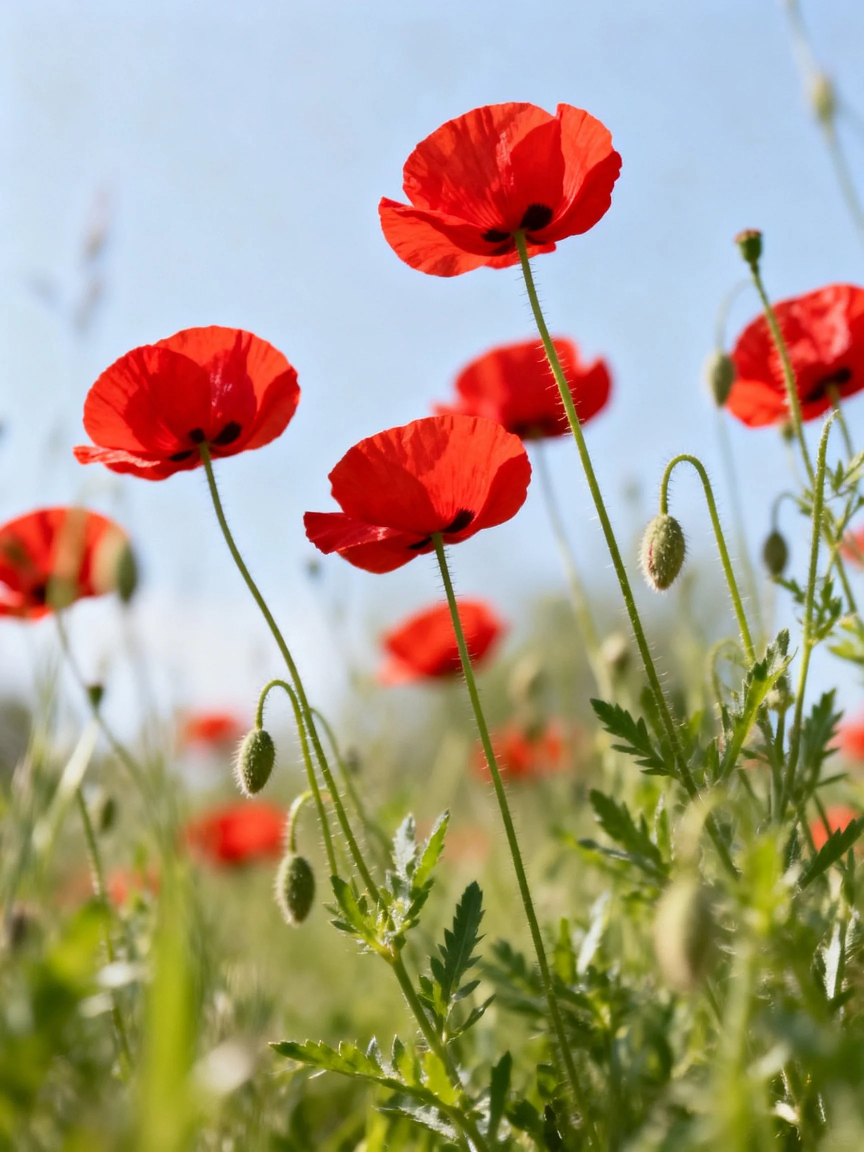 Vibrant Red Poppies Blooming in a Sun-Drenched Meadow