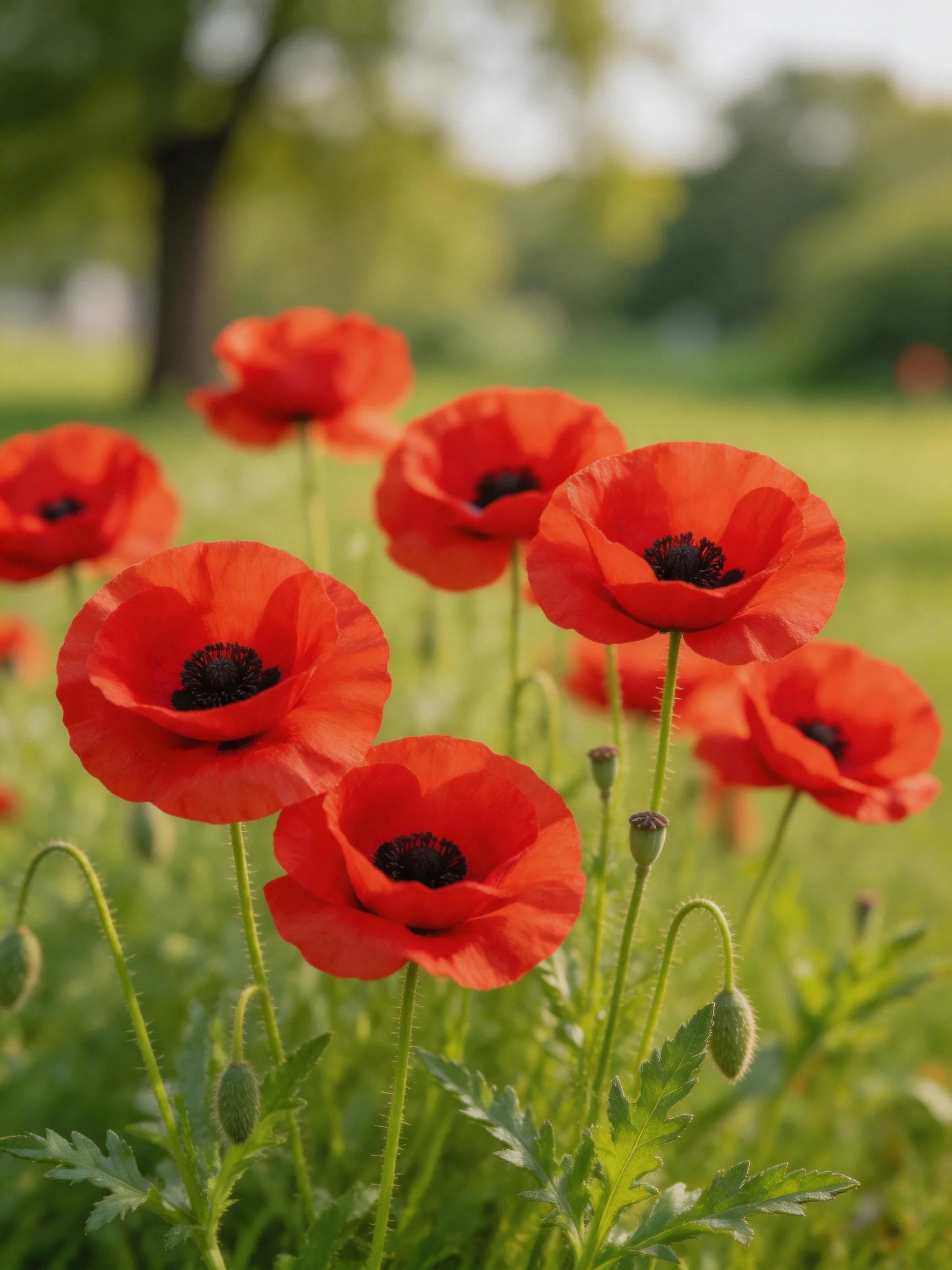 Vibrant Red Poppies Blooming in a Sunlit Field