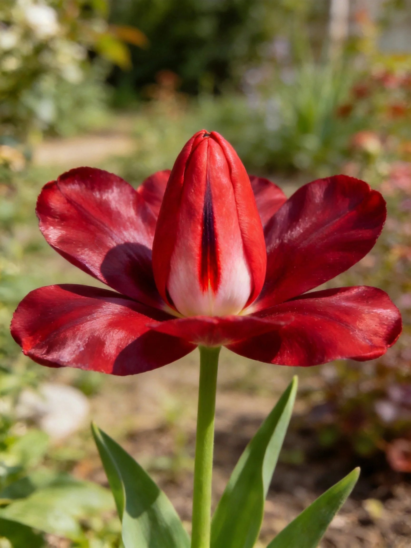 Vibrant Red Tulip Bud with Partially Opened Petals