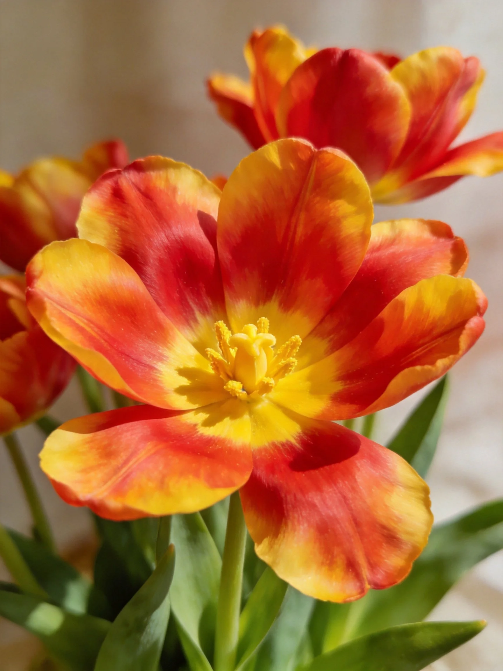 Vibrant Red and Yellow Tulip Bouquet with Green Stems