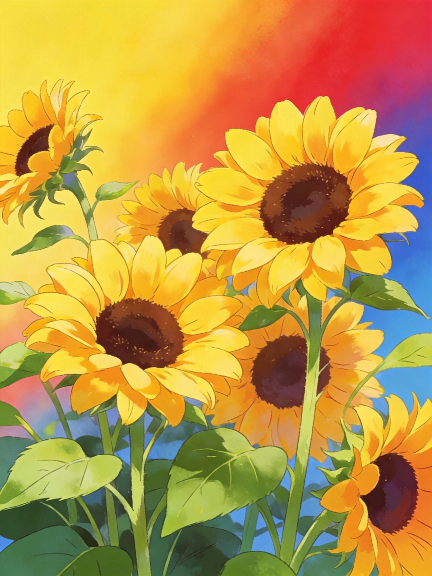 Vibrant Sunflower Cluster with Warm Color Gradient Background