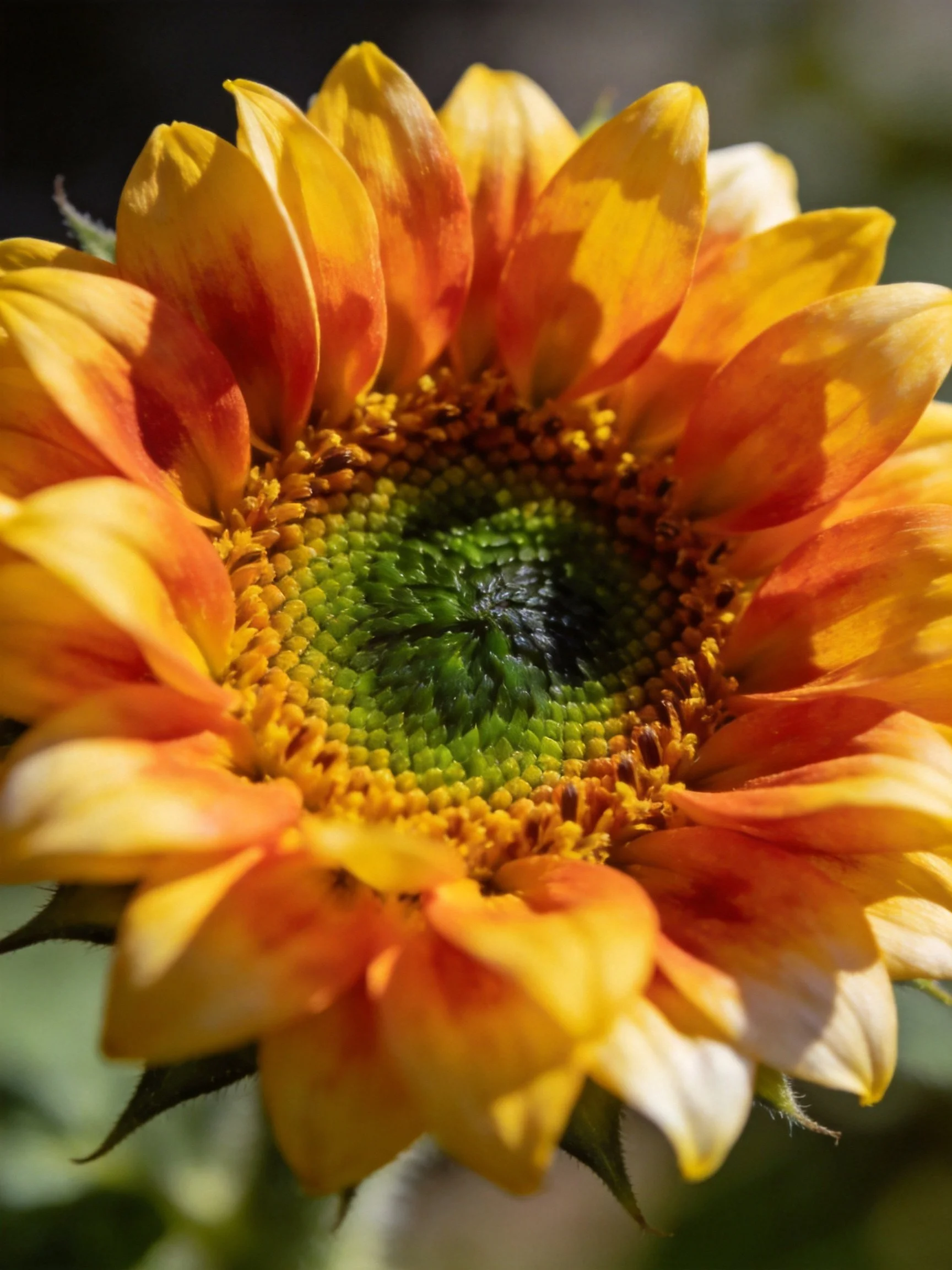 Vibrant Sunflower with Yellow-Orange Petals and Green Center