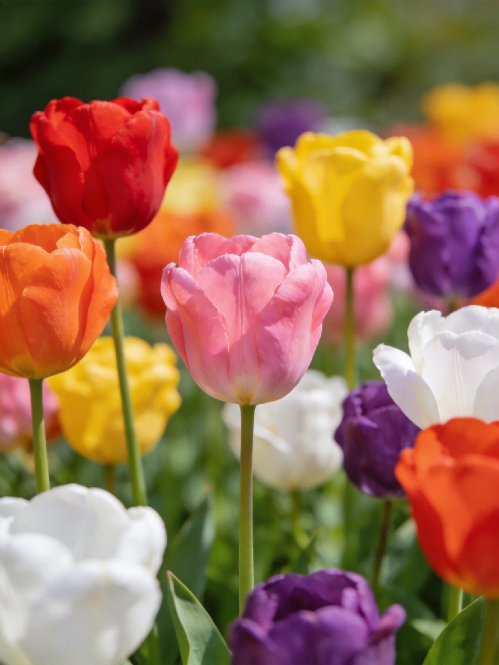 Vibrant Tulip Field with Multicolored Flowers in Full Bloom