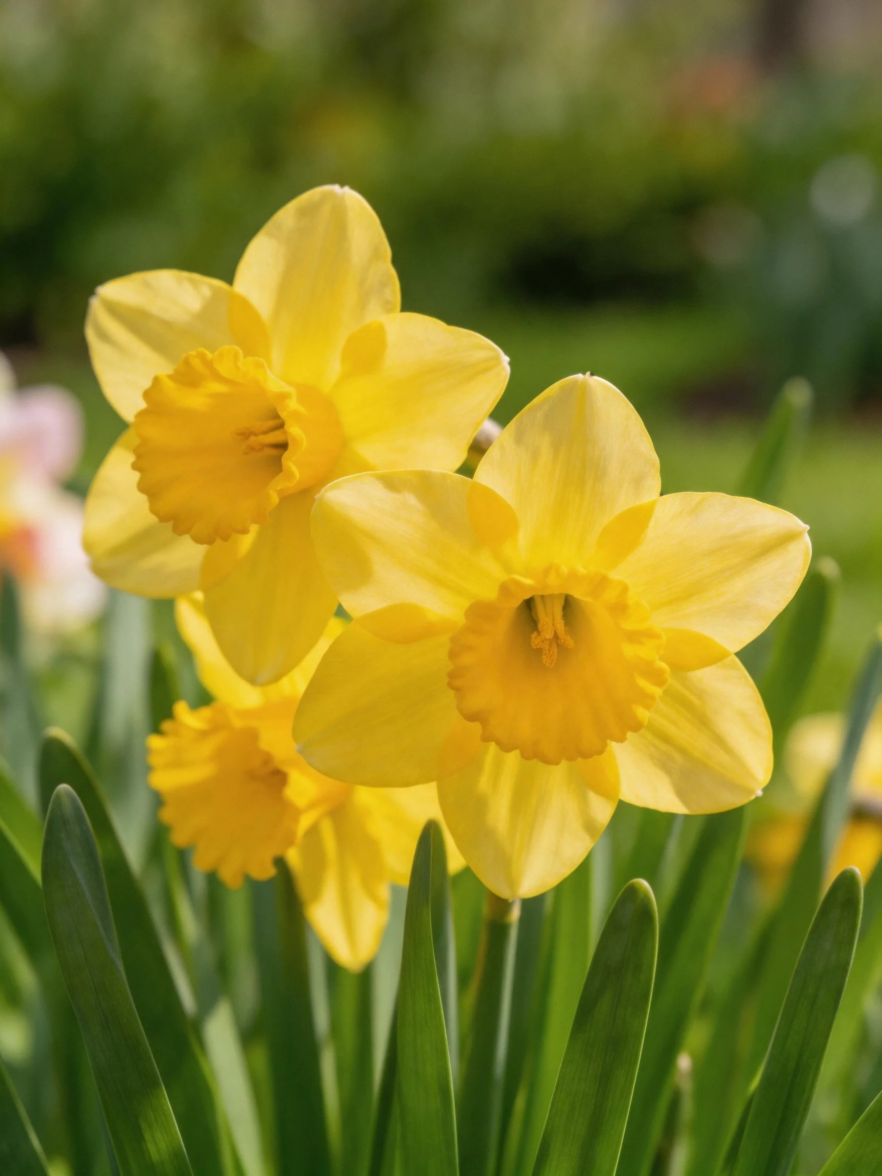 Vibrant Yellow Daffodils Blooming Among Green Foliage