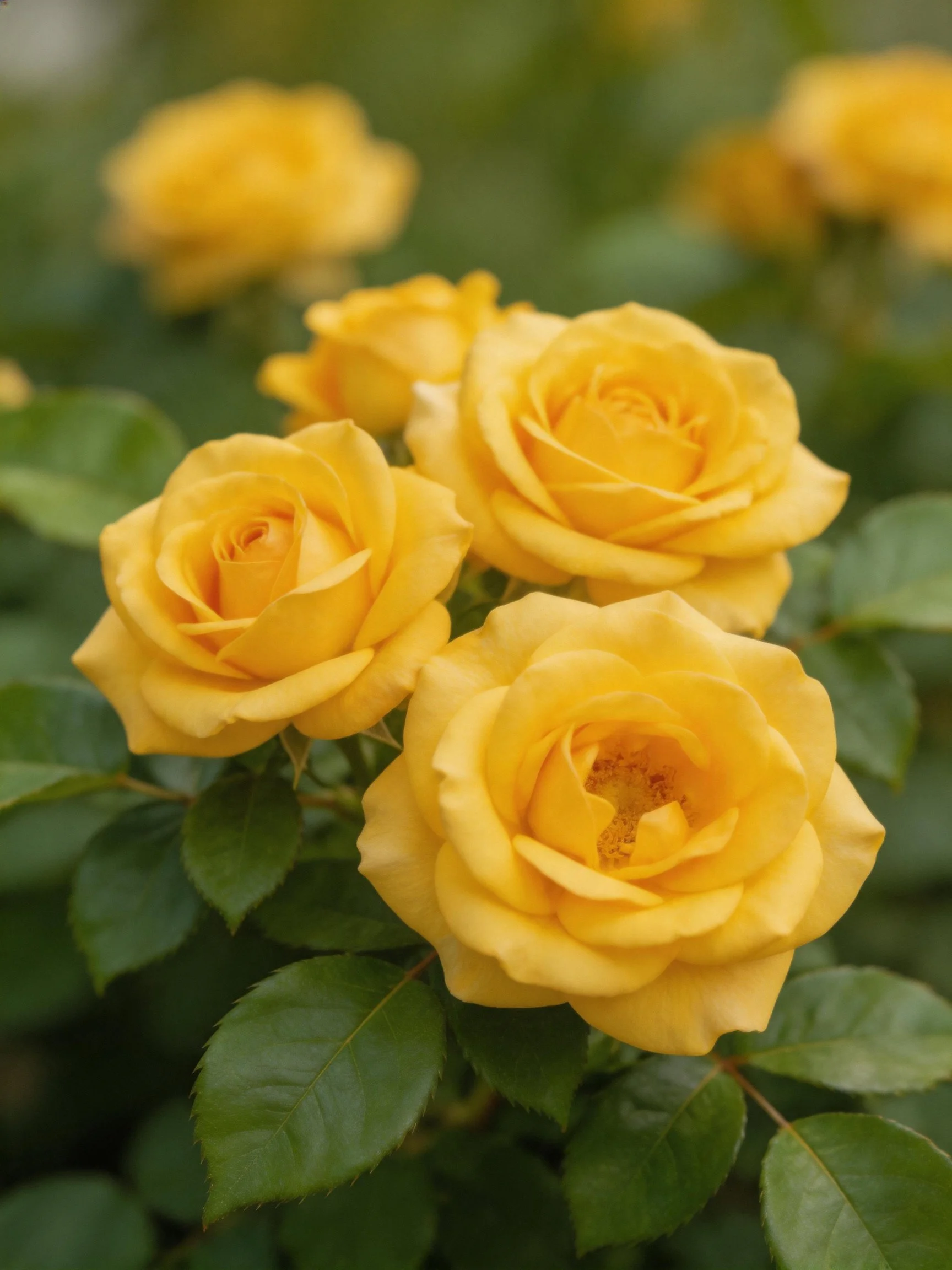 Vibrant Yellow Rose Cluster with Green Foliage