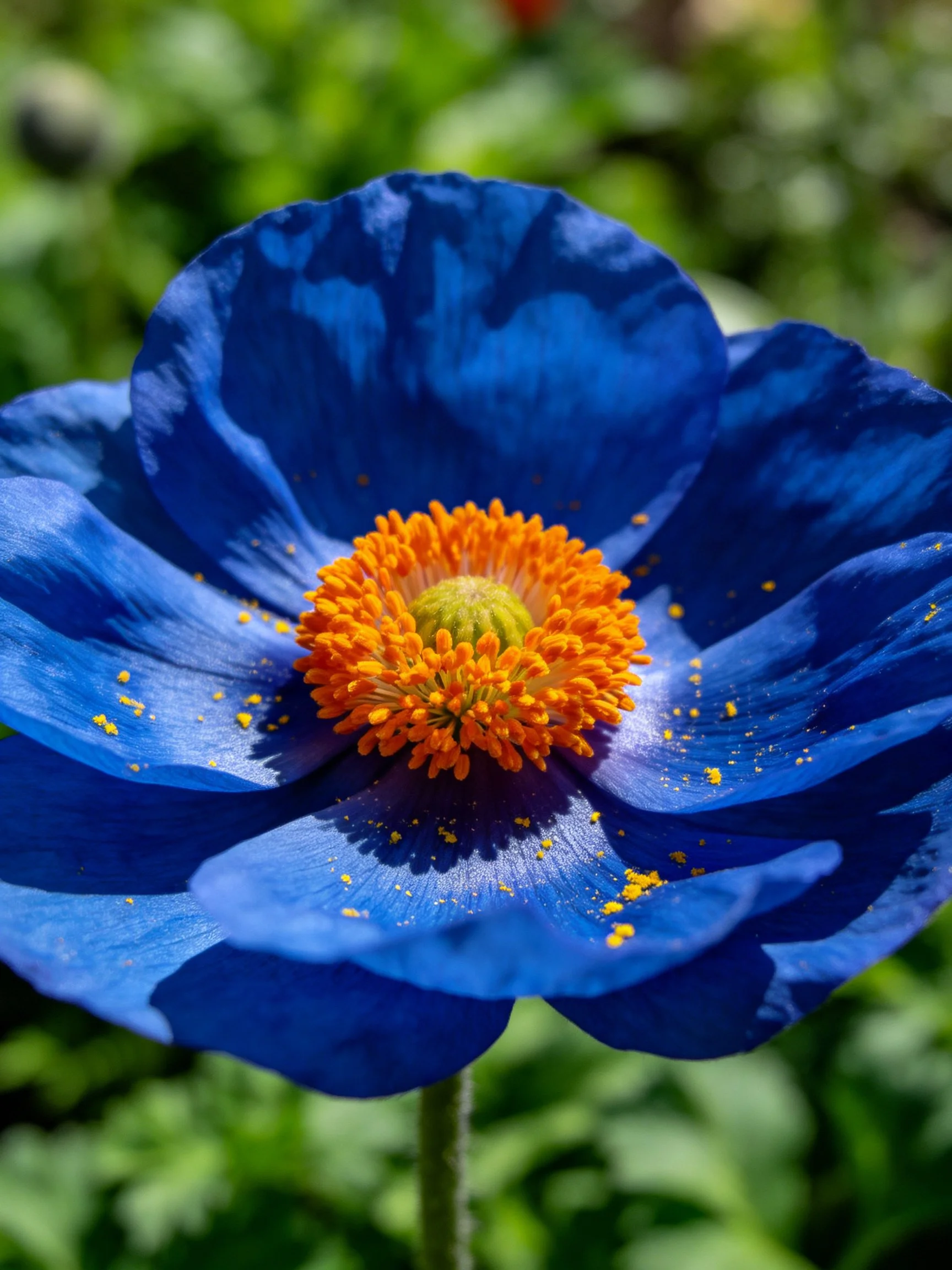 Vibrant blue flower with orange central cluster