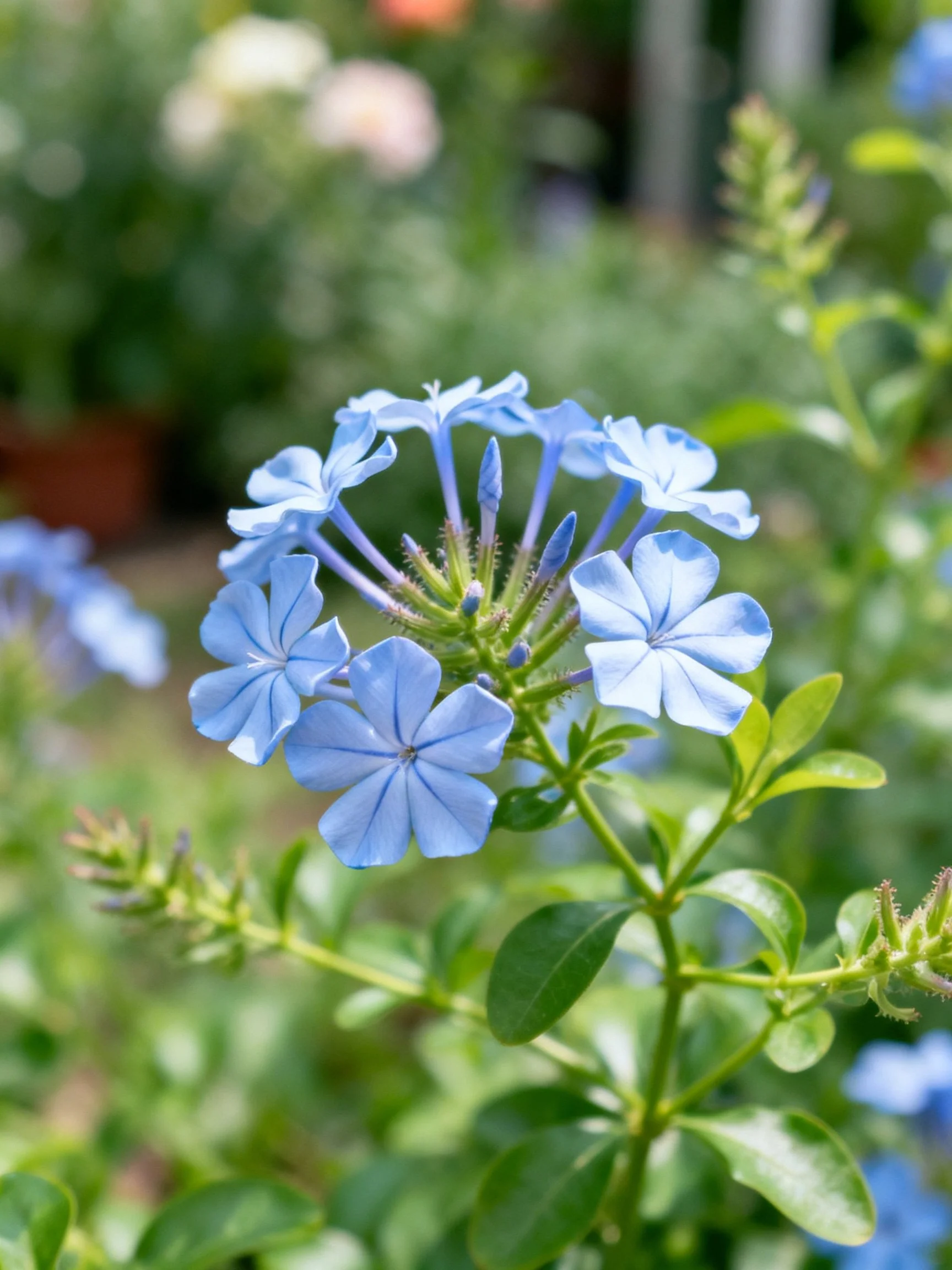 Vibrant blue flowers clustered among lush green foliage