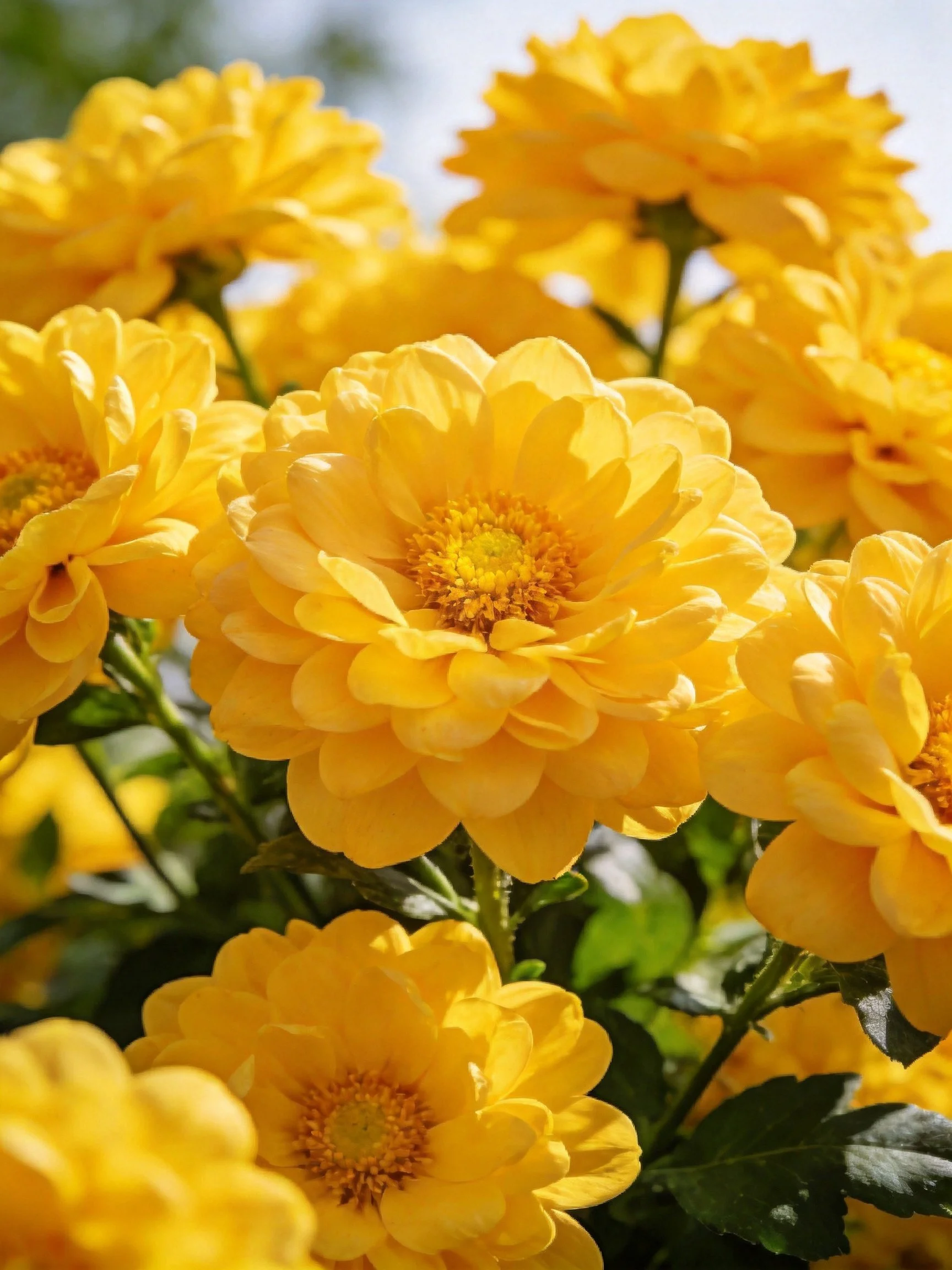 Vibrant cluster of bright yellow flowers with layered petals