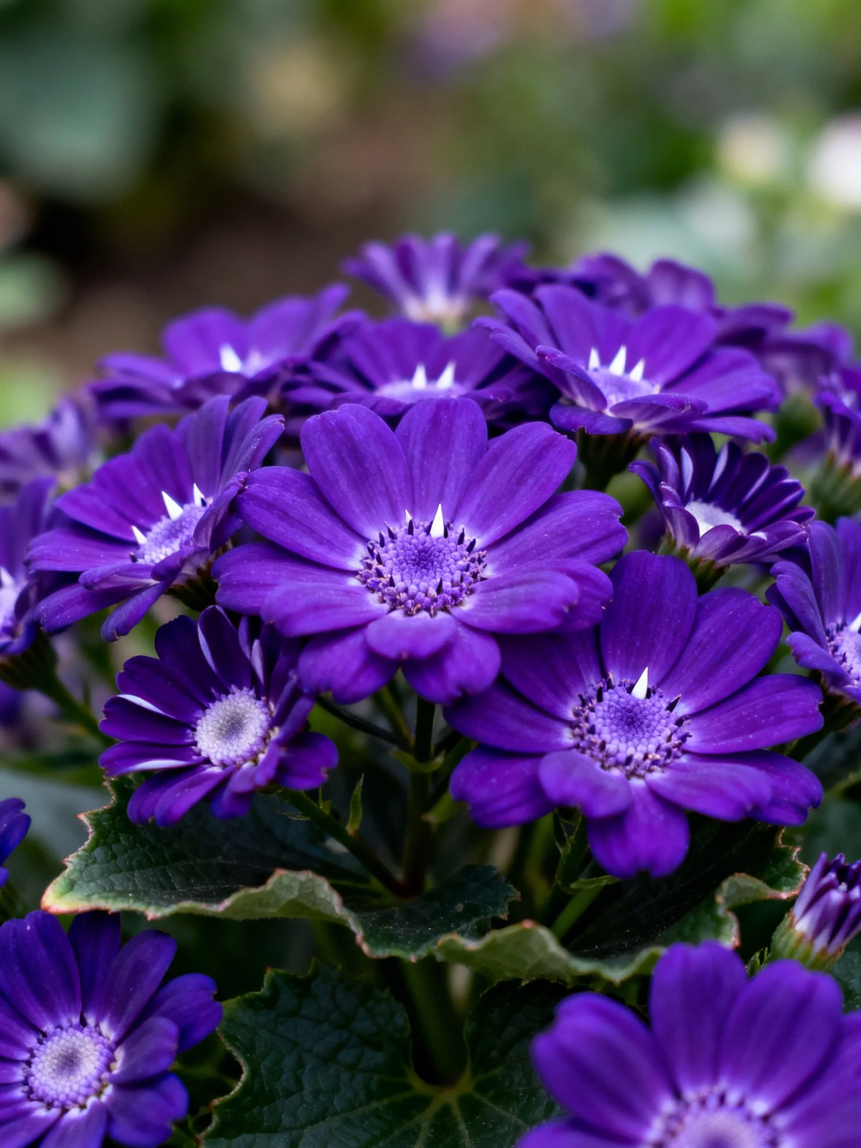 Vibrant cluster of deep purple flowers with green foliage