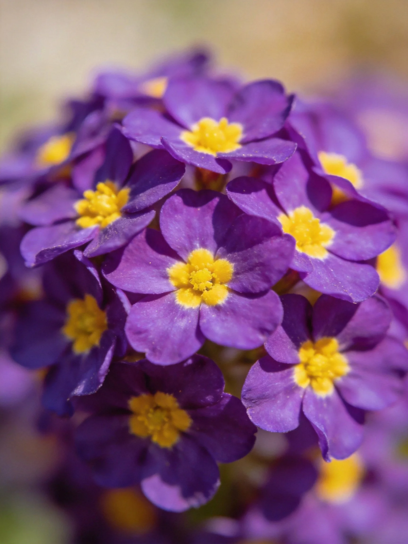 Vibrant cluster of purple flowers with yellow centers
