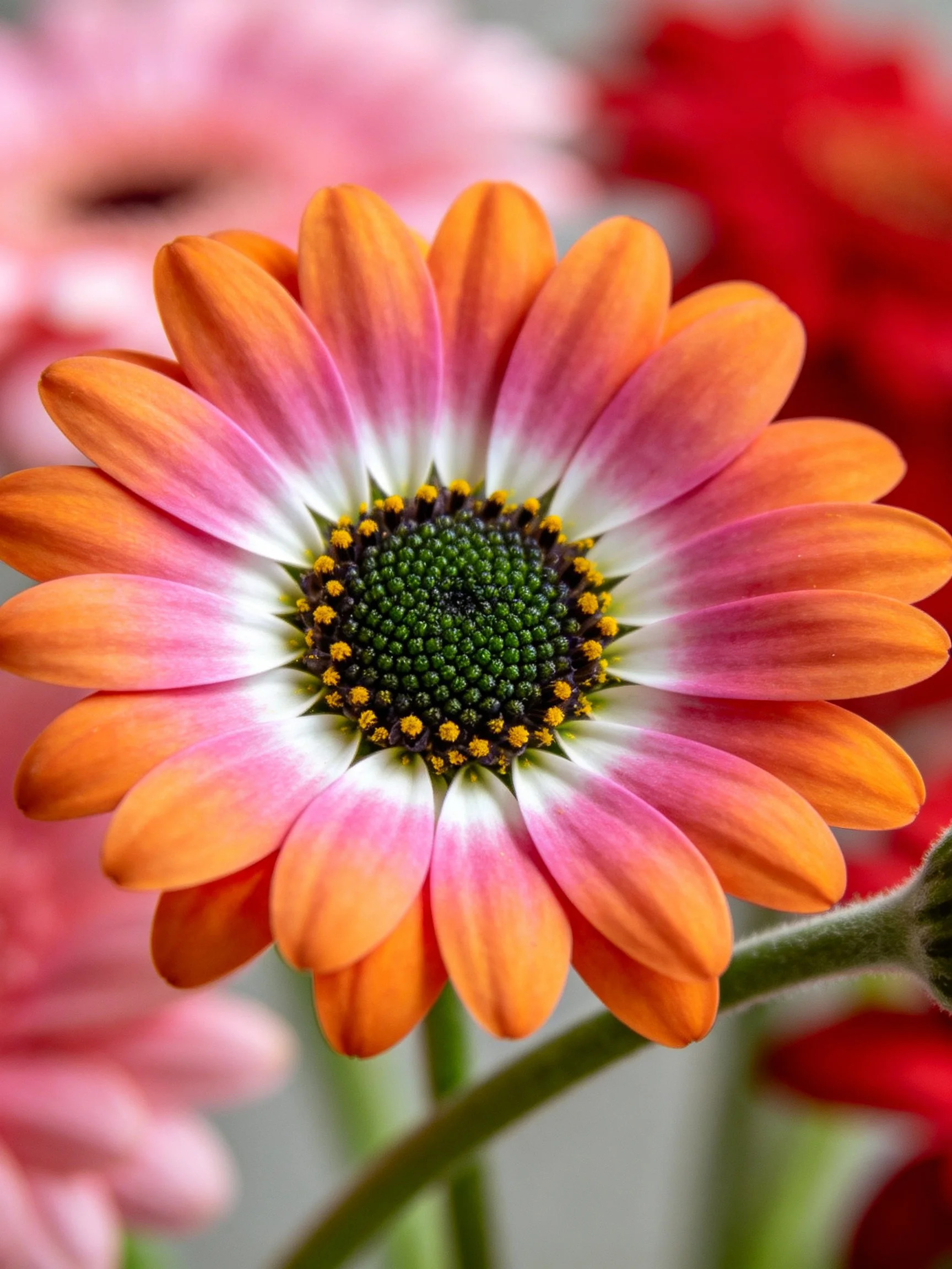 Vibrant gerbera daisy with orange-pink gradient petals
