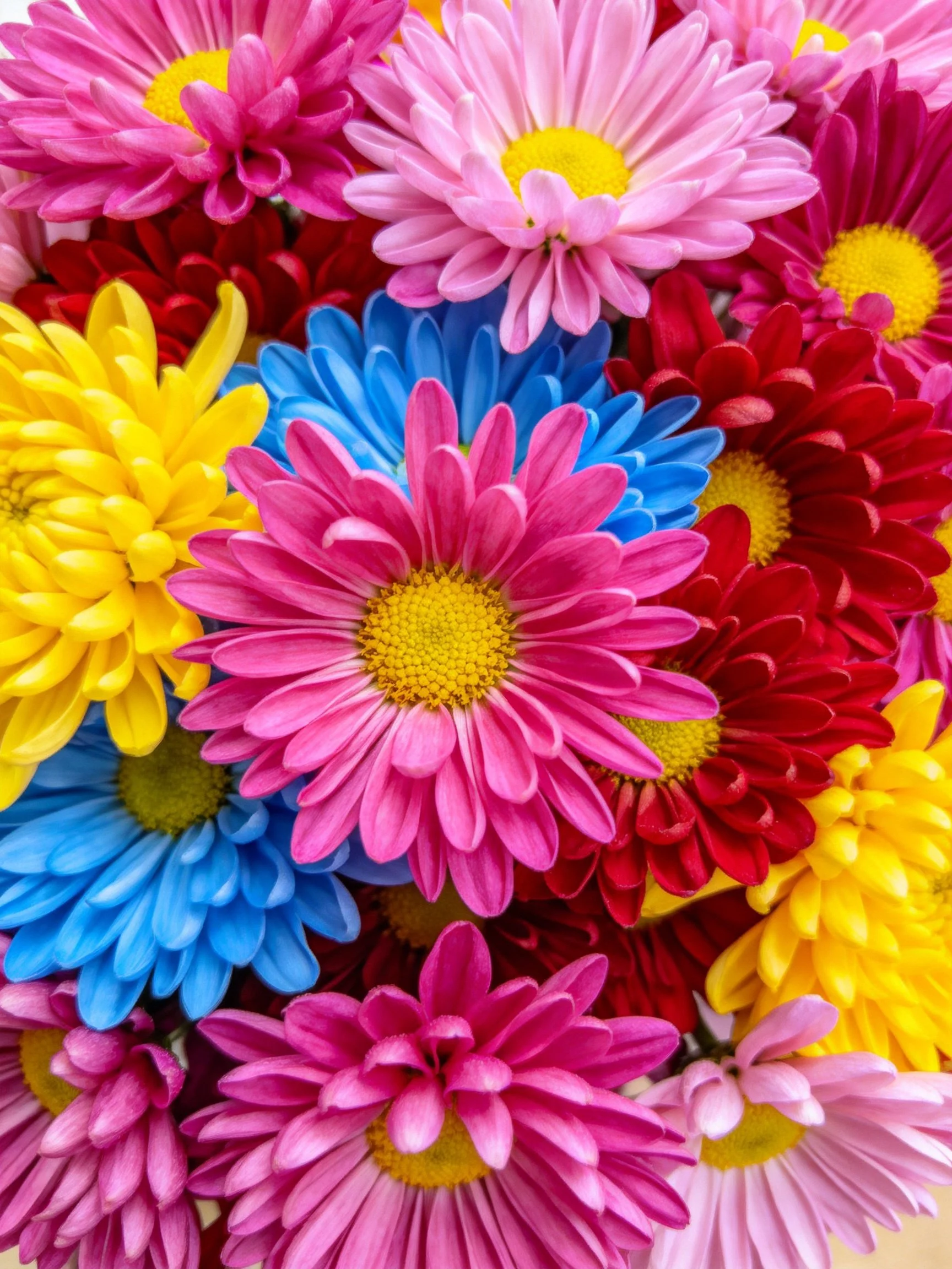 Vibrant multicolored chrysanthemum bouquet with diverse hues