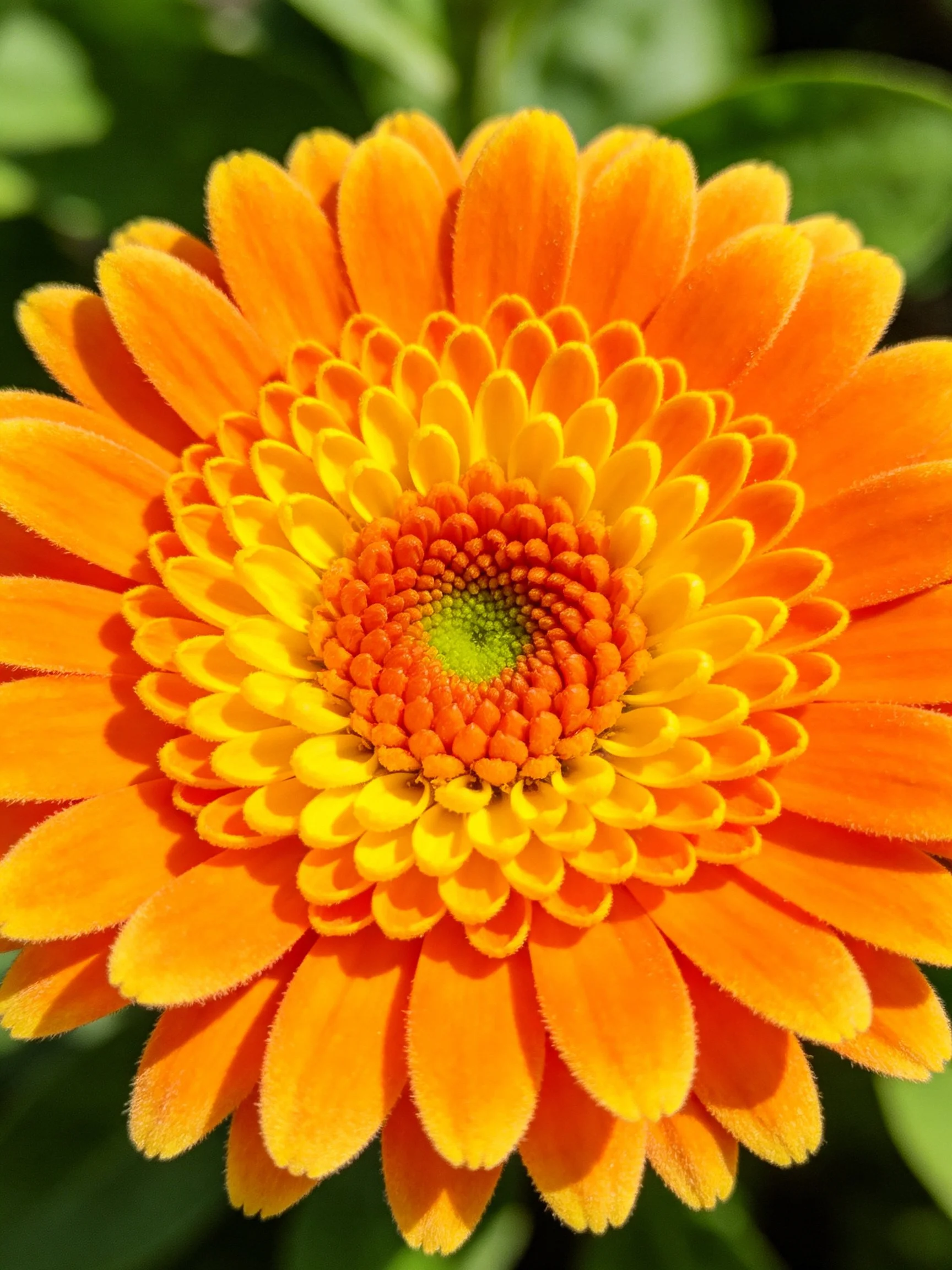 Vibrant orange flower with layered petals and concentric color zones