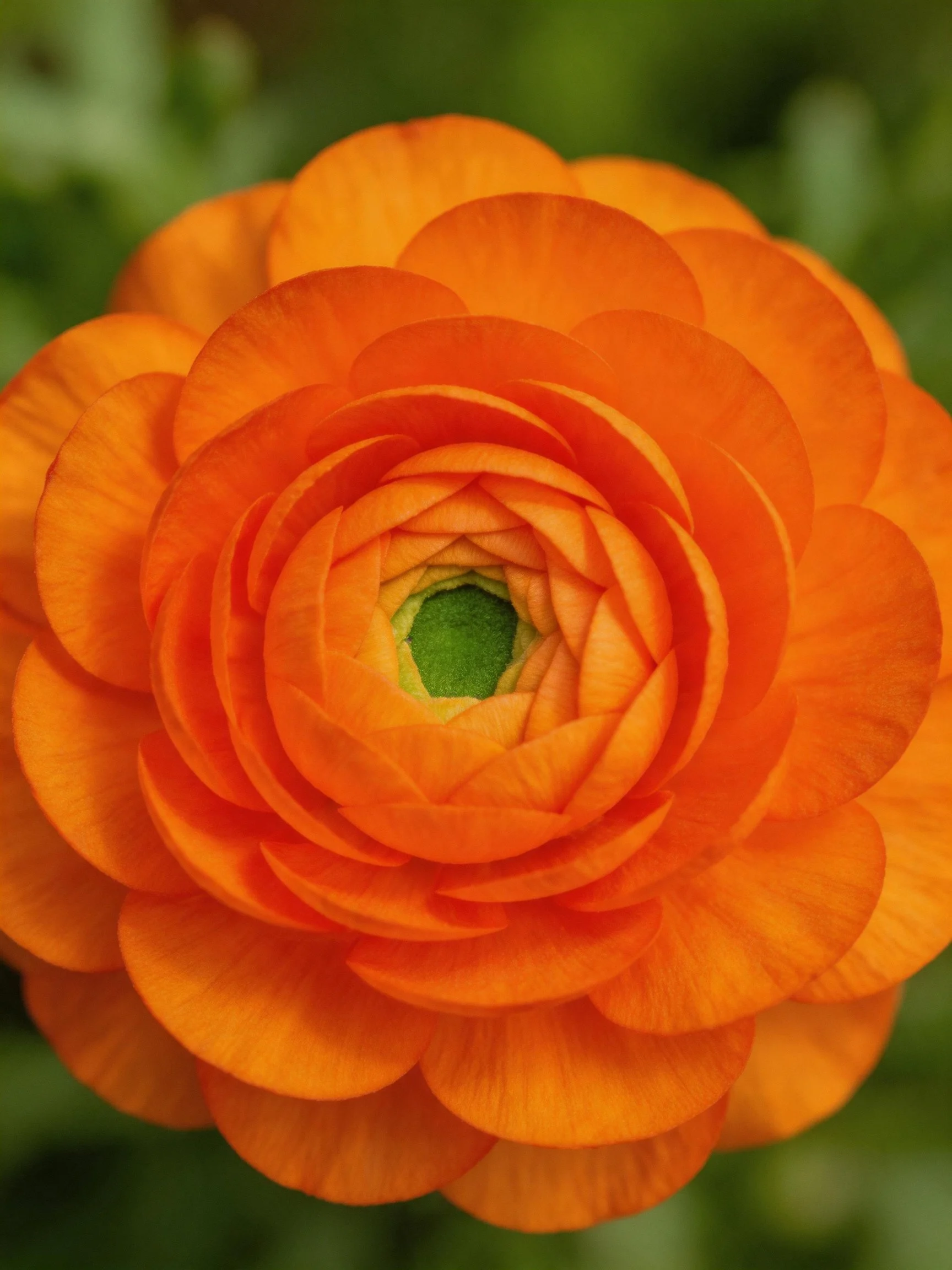 Vibrant orange flower with layered petals and green center