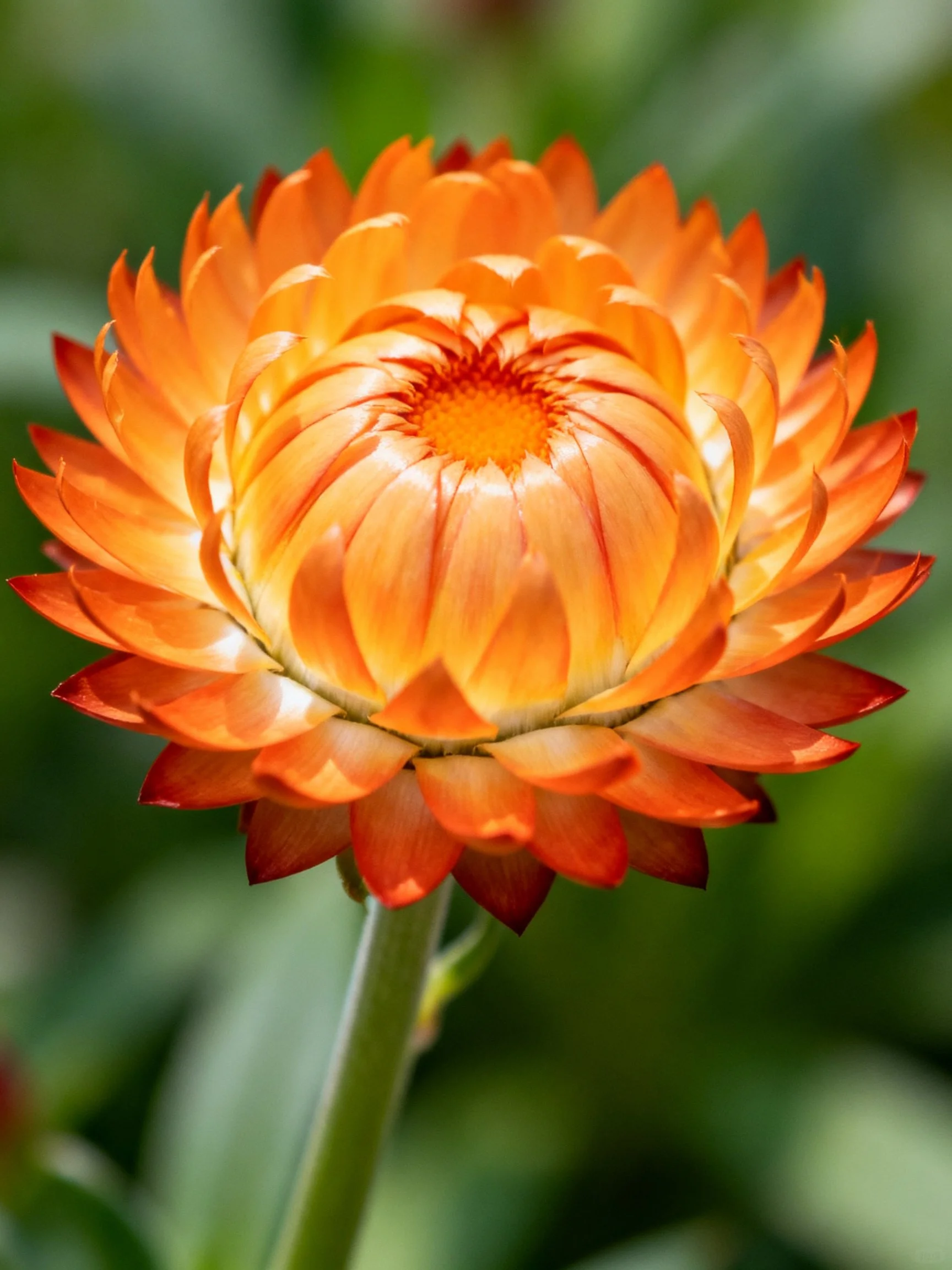 Vibrant orange flower with layered petals and green stem