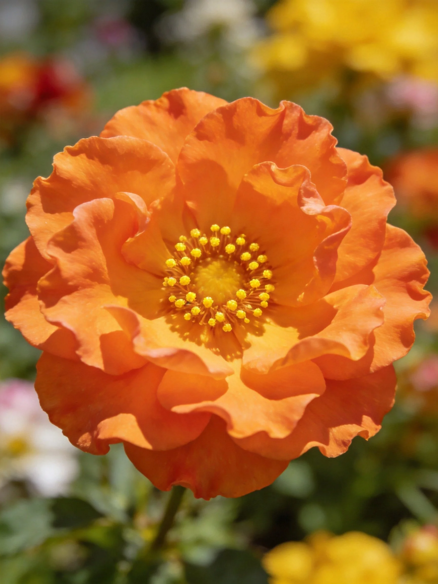 Vibrant orange flower with ruffled petals and yellow center