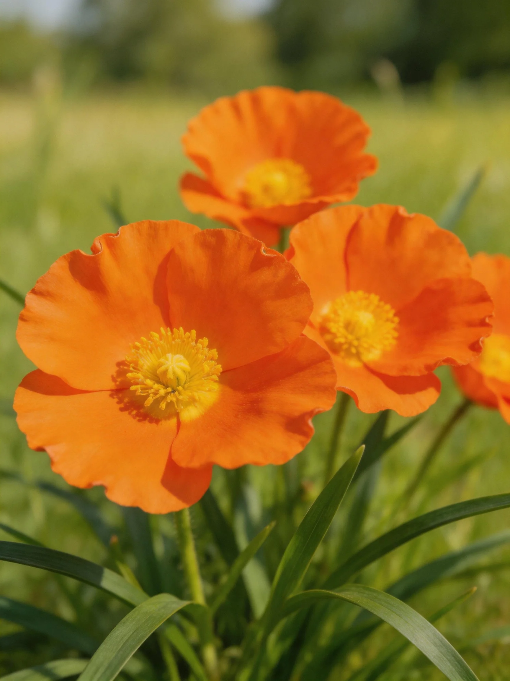 Vibrant orange flowers with yellow centers amidst green foliage