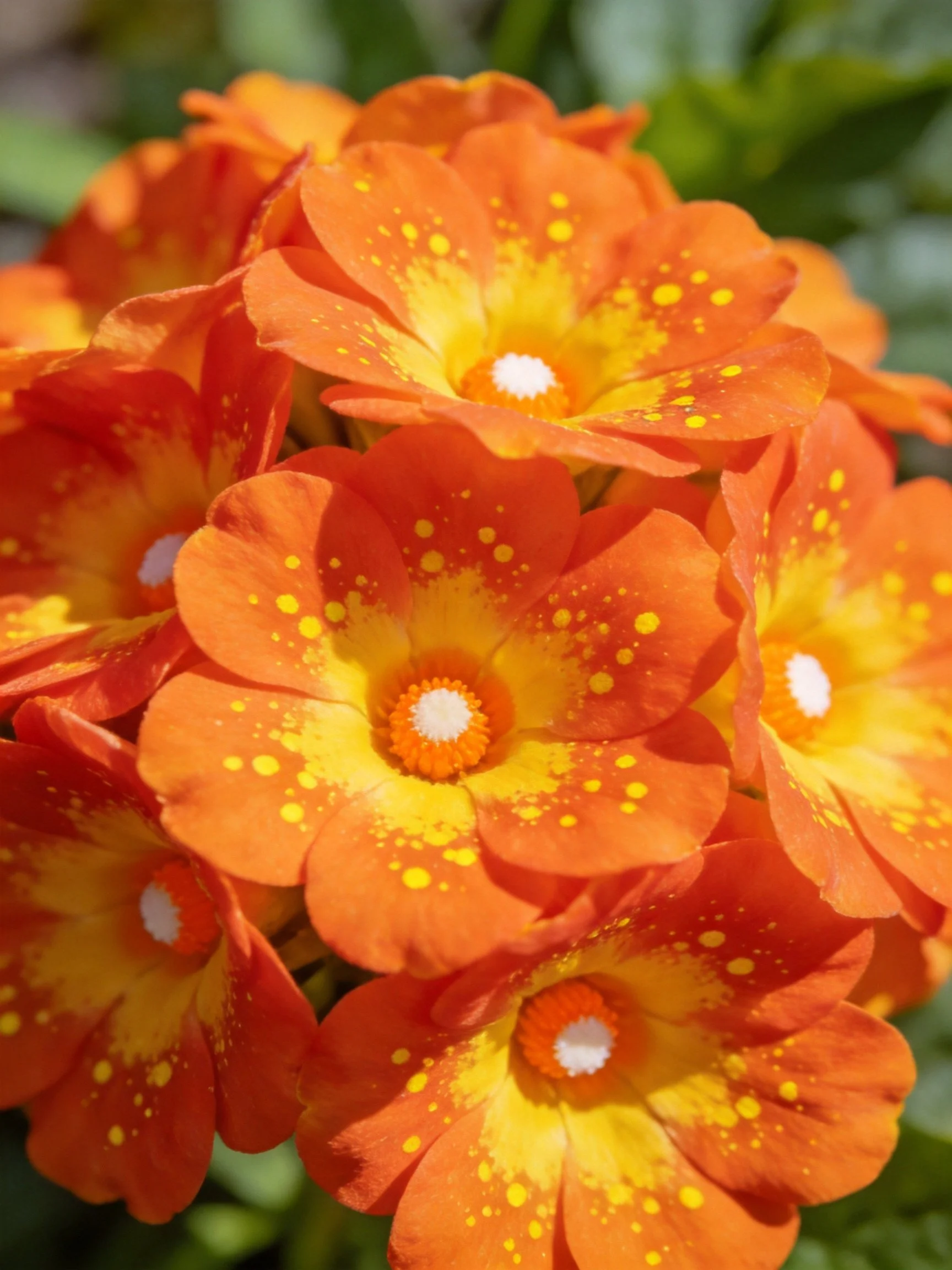 Vibrant orange flowers with yellow speckles clustered together
