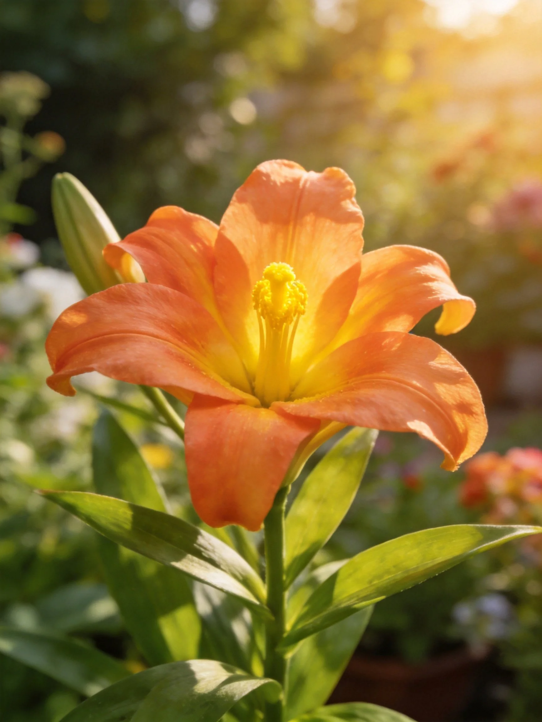 Vibrant orange lily blooms in sunlit garden setting